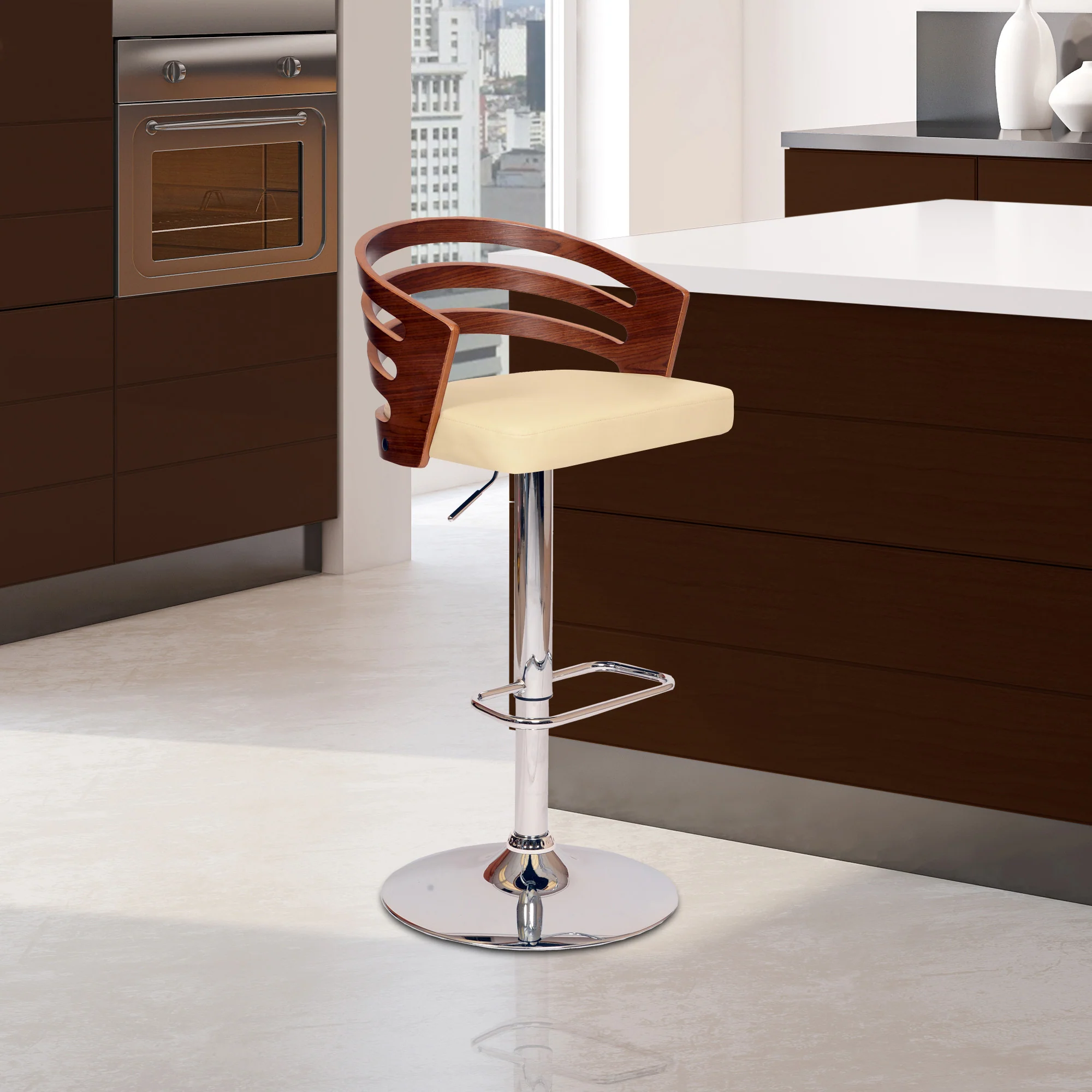 Cream And Silver Iron Swivel Low Back Adjustable Height Bar Chair By Homeroots - Image 8