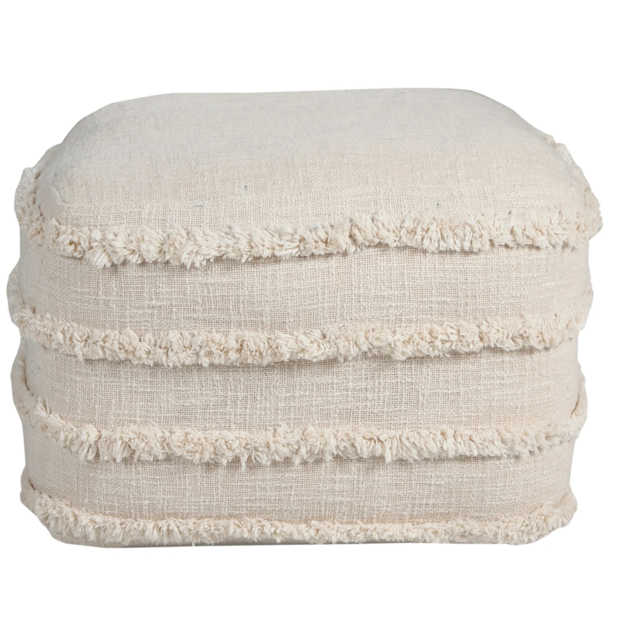 Cream Cotton Tufted Stripe Cube Pouf Ottoman By Homeroots - Image 4