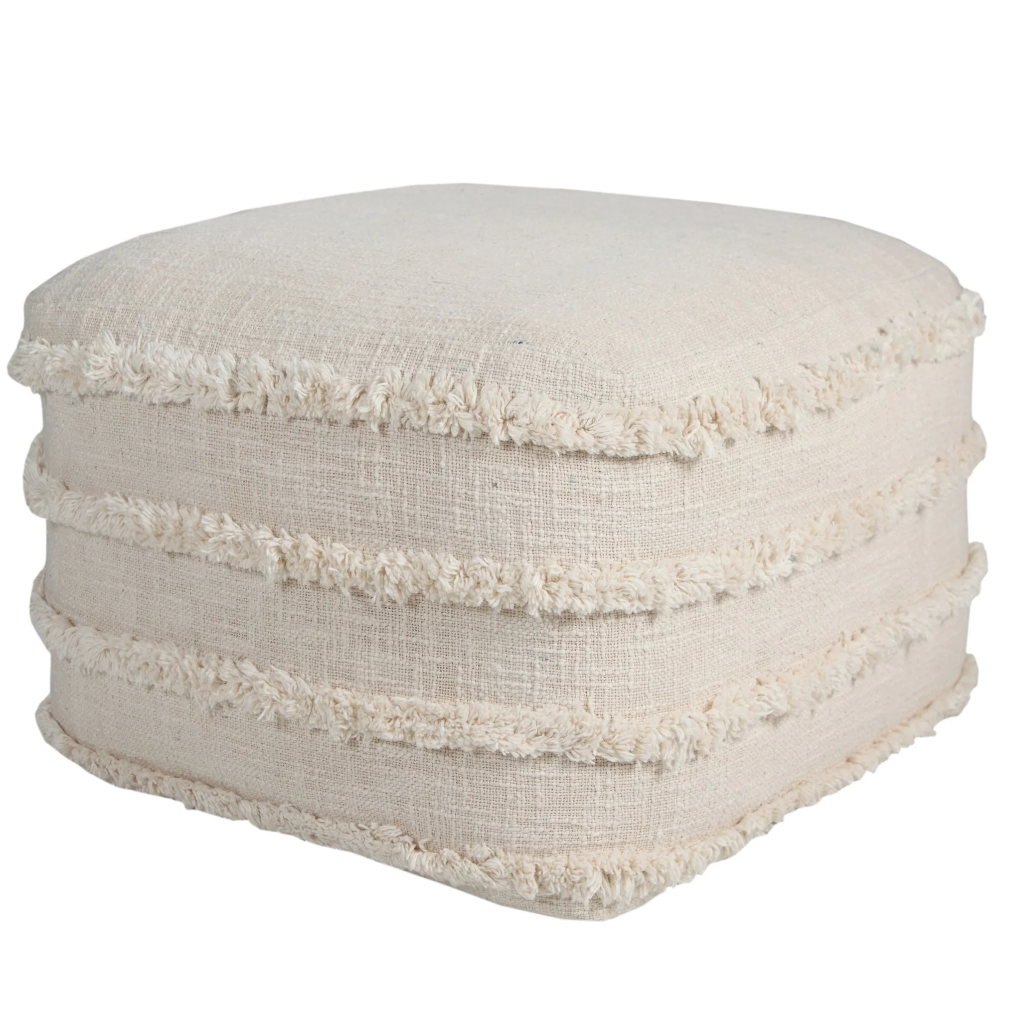 Cream Cotton Tufted Stripe Cube Pouf Ottoman By Homeroots - Image 5