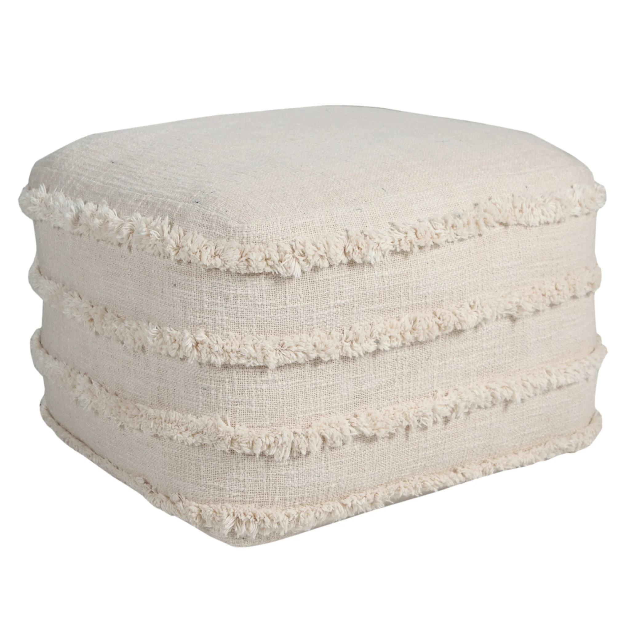 Cream Cotton Tufted Stripe Cube Pouf Ottoman By Homeroots - Image 7
