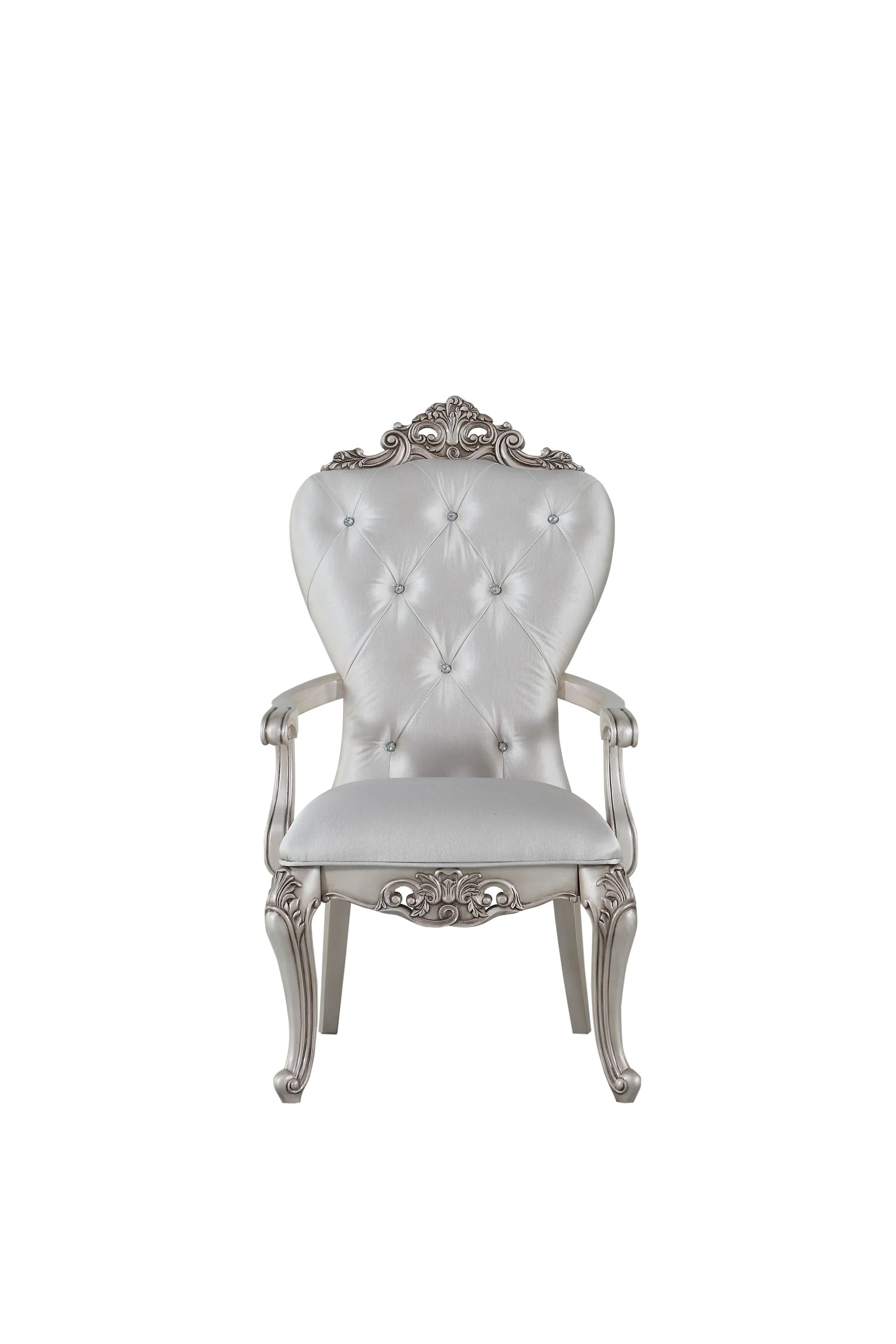 Cream Fabric Antique White Wood Upholstered (Seat) Arm Chair (Set-) By Homeroots - Image 3