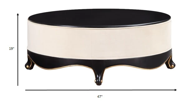 Cream Fabric Black Wood Upholstered (Base) Cocktail Table By Homeroots - Image 2