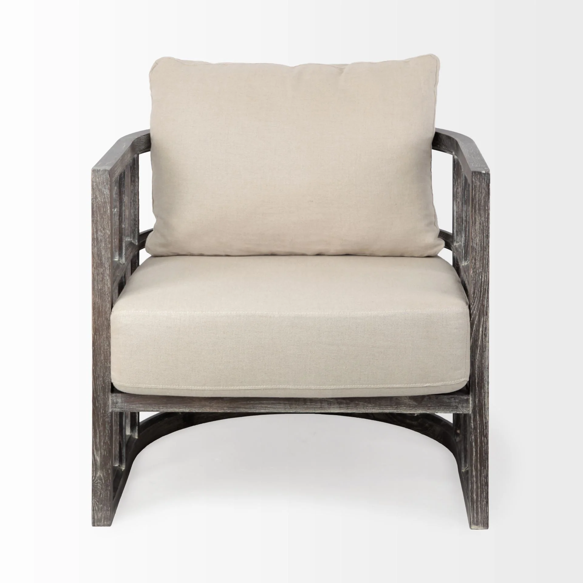 Cream Fabric Covered Cushioned Demi Lune Accent Chair with Wooden Frame By Homeroots - Image 2