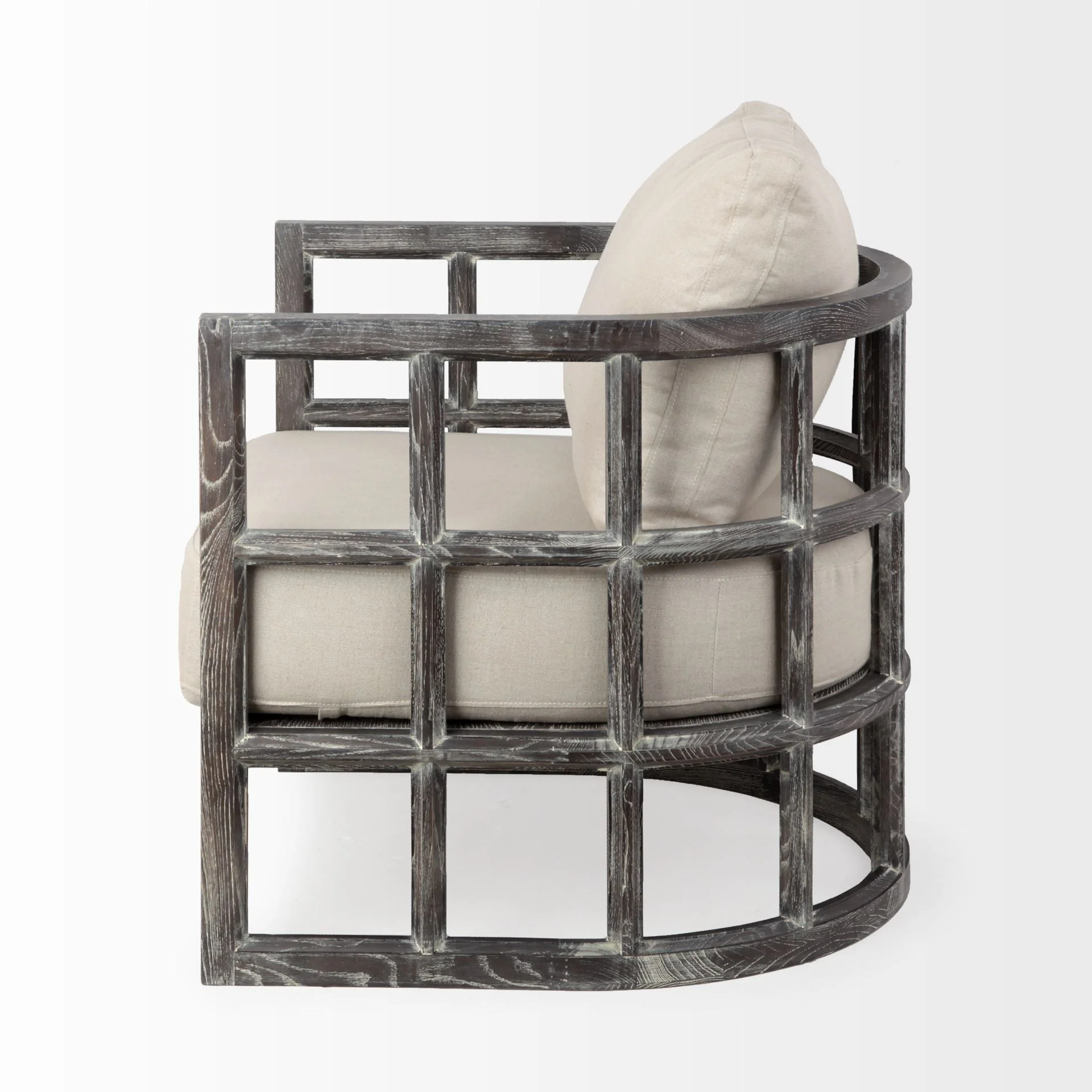 Cream Fabric Covered Cushioned Demi Lune Accent Chair with Wooden Frame By Homeroots - Image 3