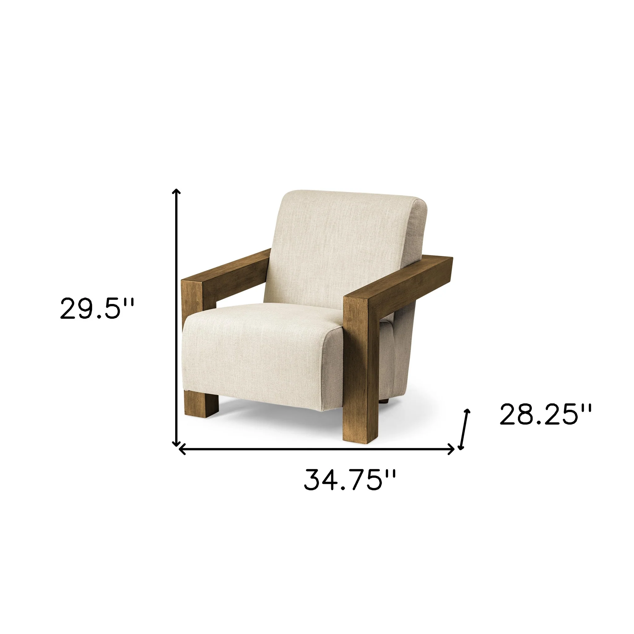 Cream Fabric Seat Accent Chair with Natural Wood Frame By Homeroots - Image 2