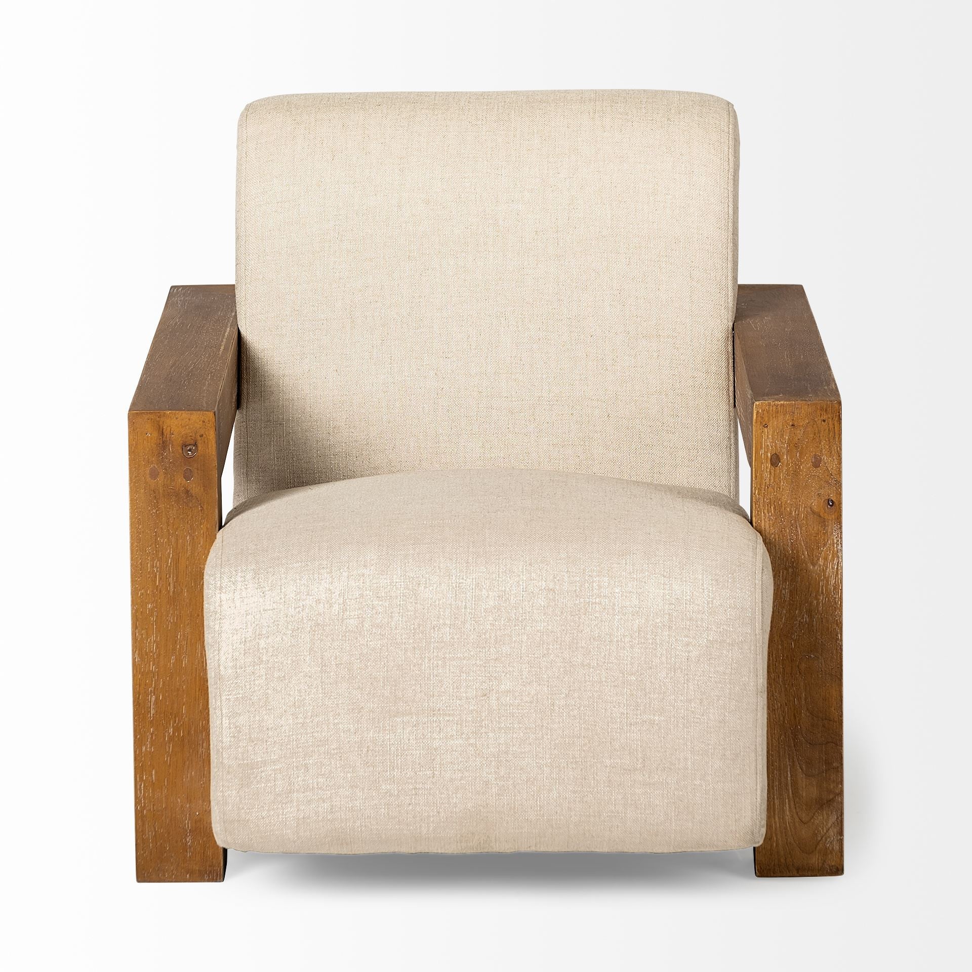 Cream Fabric Seat Accent Chair with Natural Wood Frame By Homeroots - Image 3