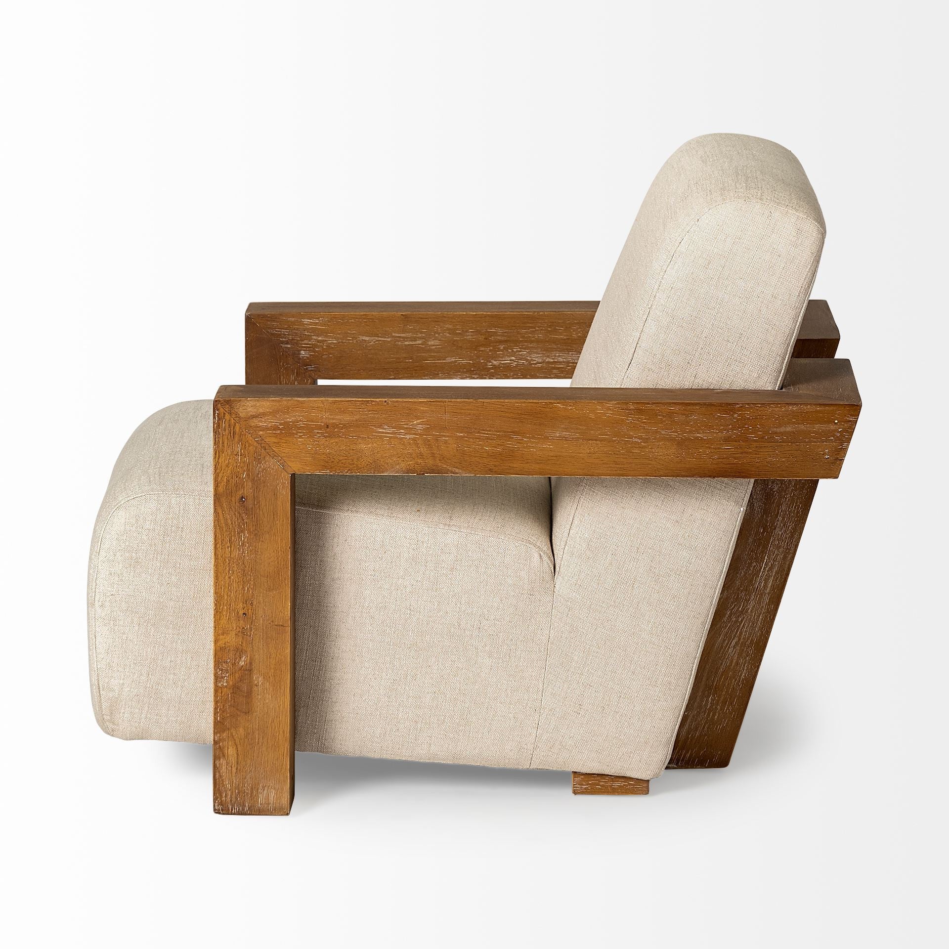 Cream Fabric Seat Accent Chair with Natural Wood Frame By Homeroots - Image 5