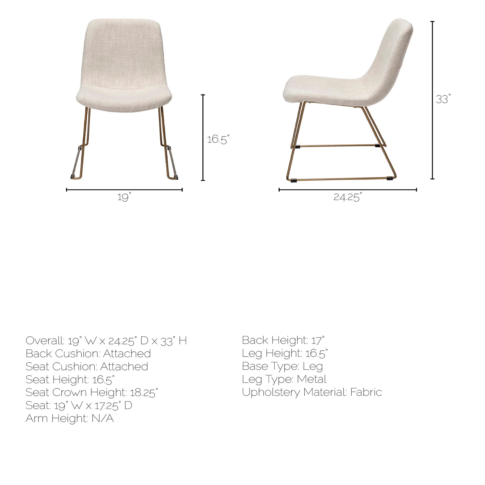 Cream Fabric Seat With Gold Metal Frame Dining Chair By Homeroots - Image 8