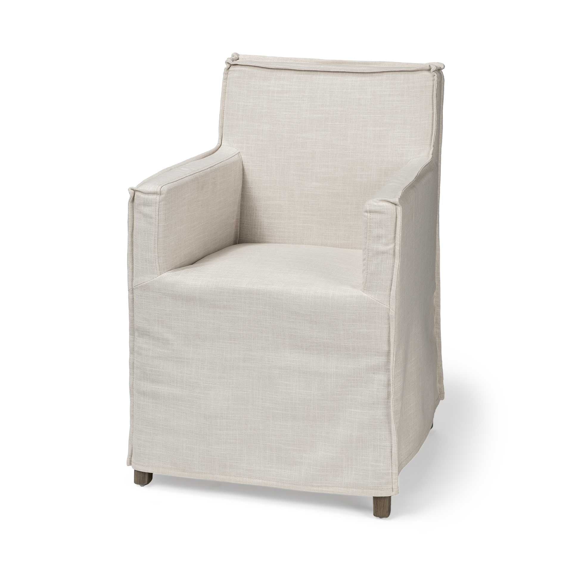 Cream Fabric Slip Cover With Brown Wood Frame Dining Chair By Homeroots - Image 2