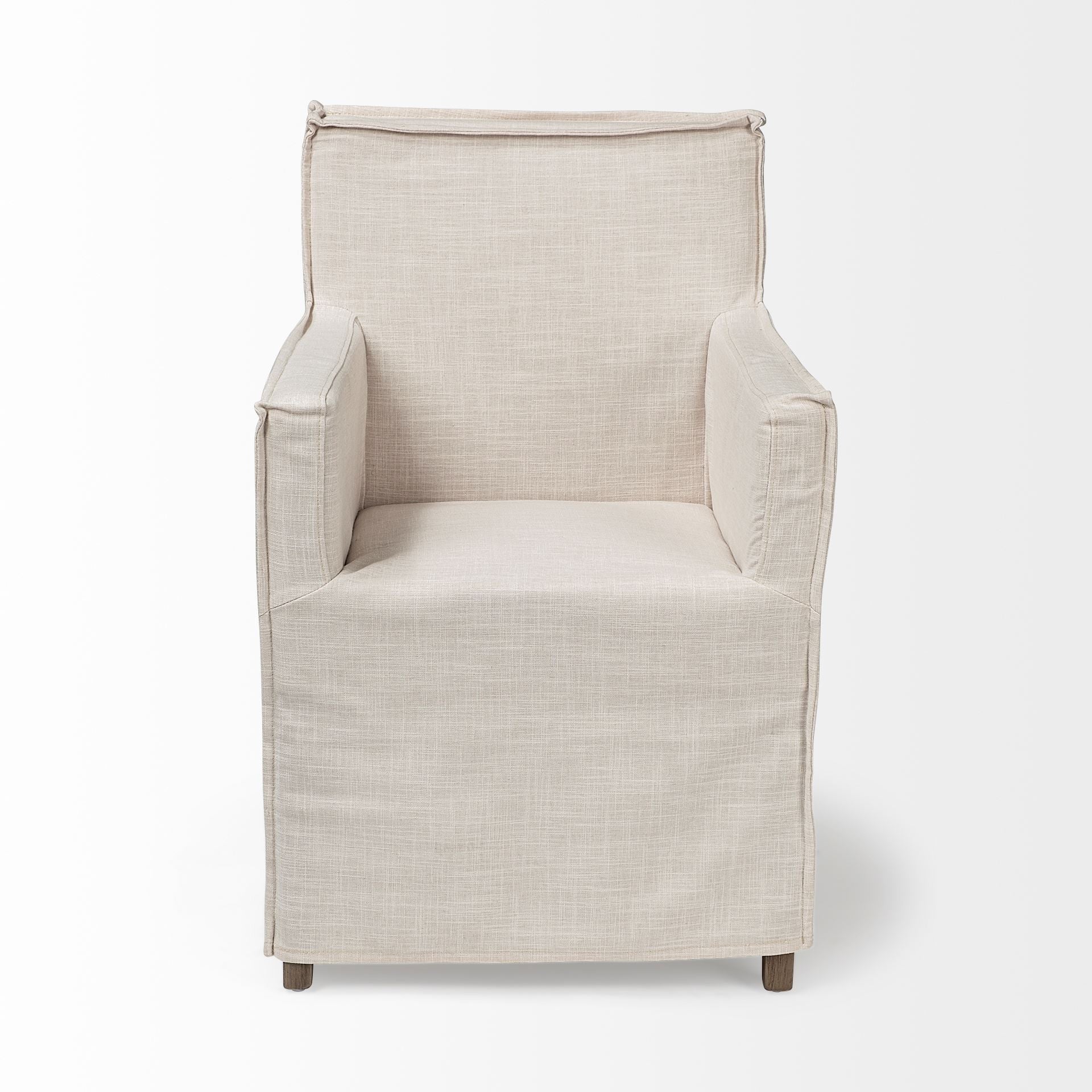 Cream Fabric Slip Cover With Brown Wood Frame Dining Chair By Homeroots - Image 3