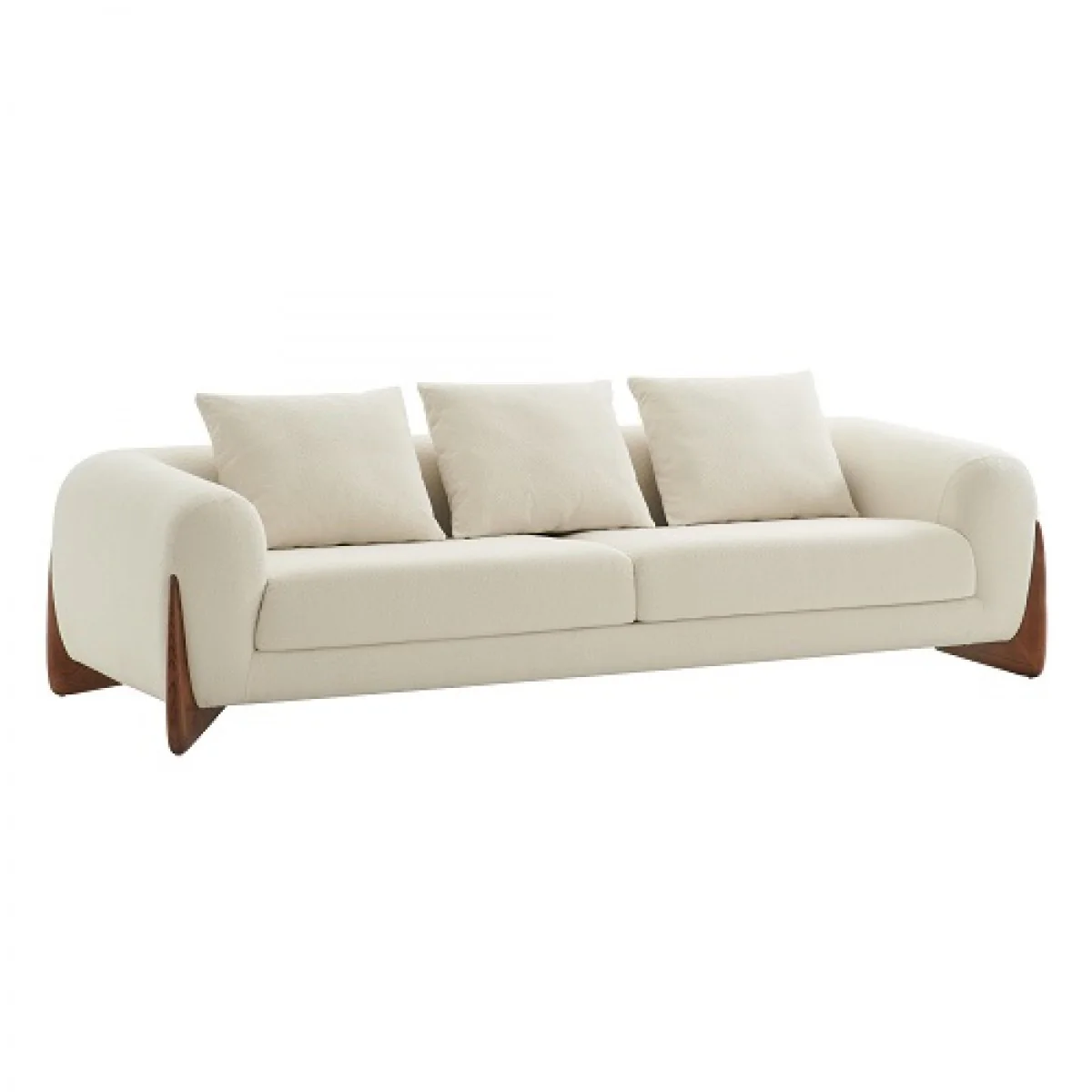 Cream Fabric Sofa With Wood Brown Legs By Homeroots - Image 2