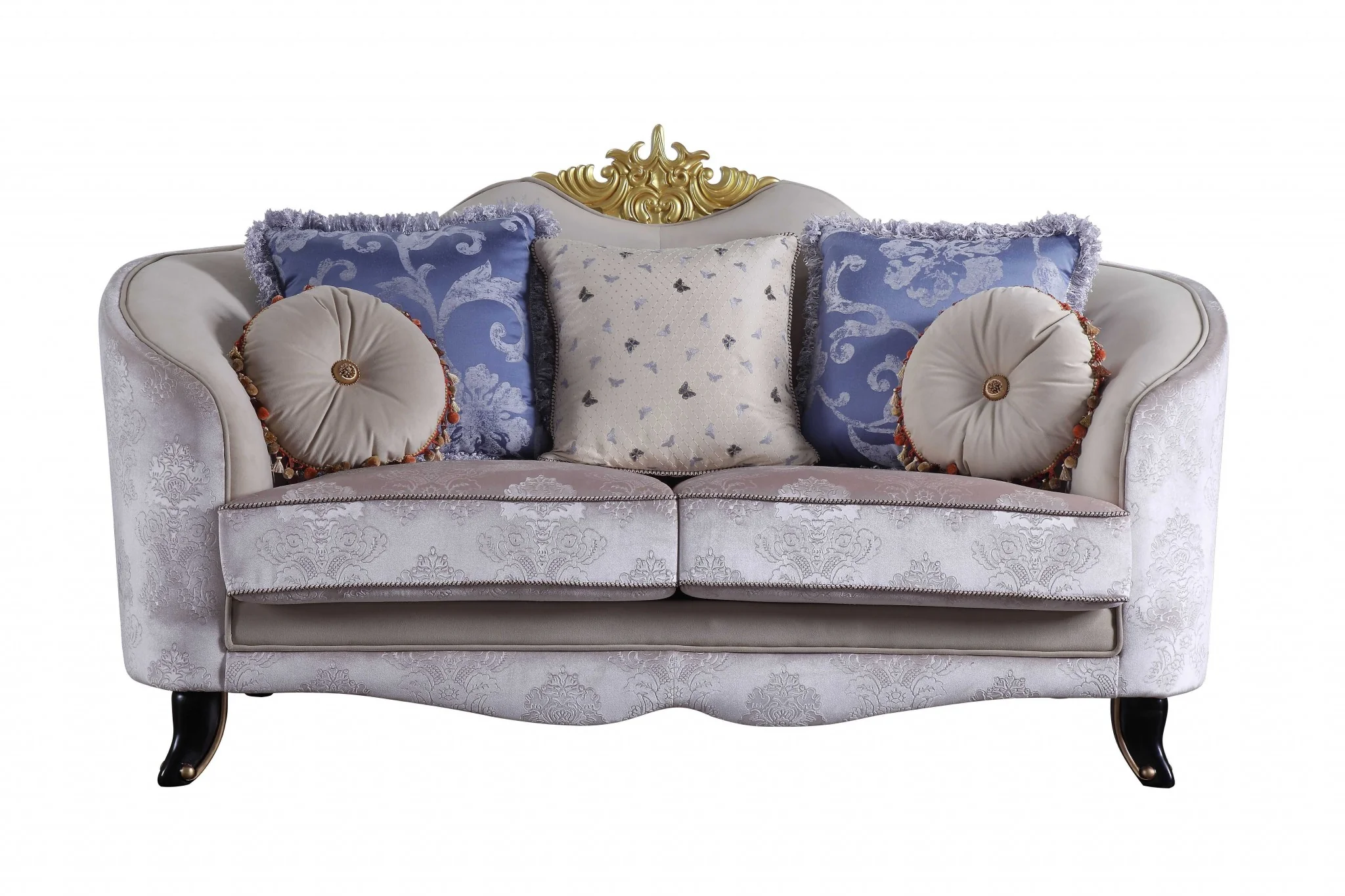 Cream Fabric Upholstery Loveseat w Pillows By Homeroots - Image 3