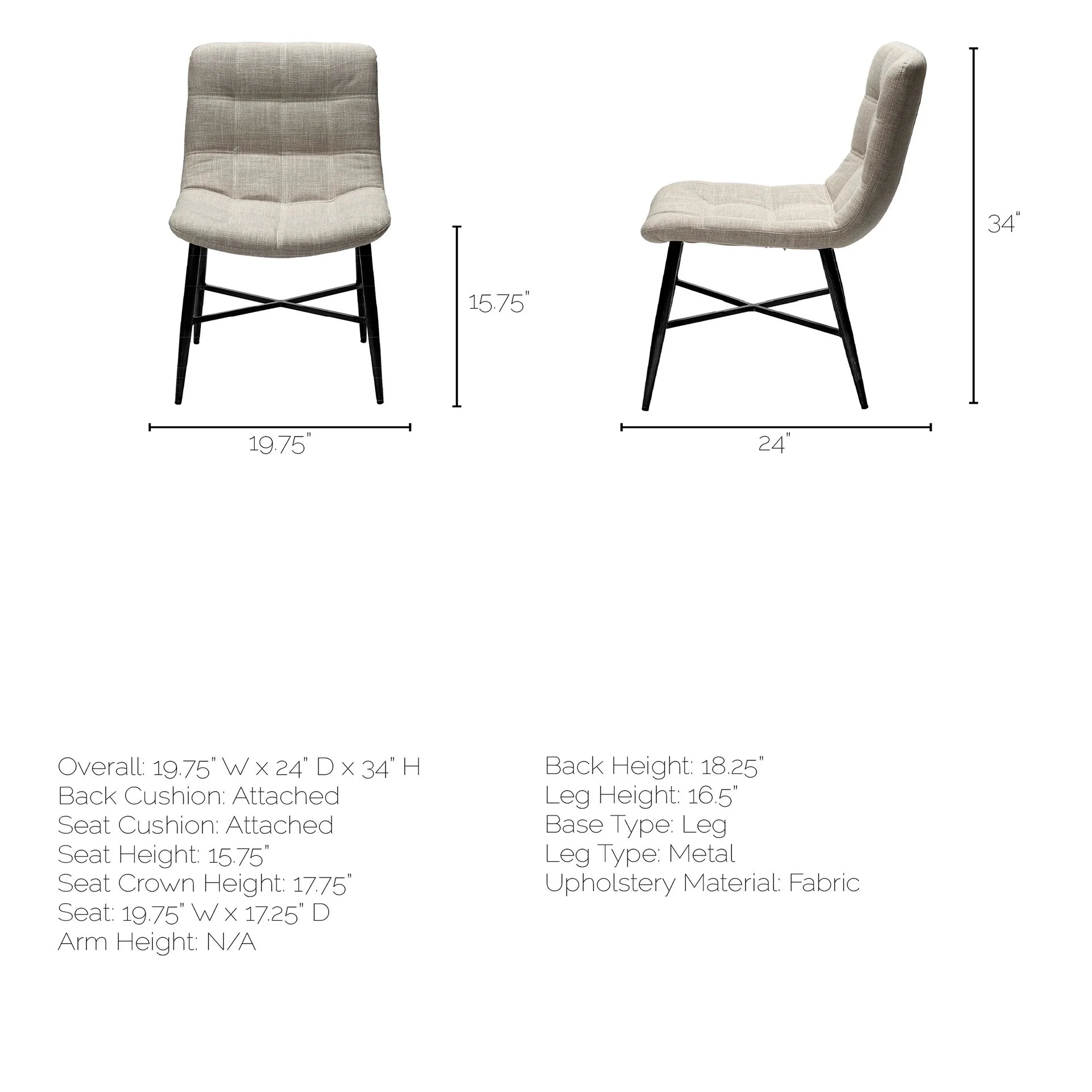 Cream Fabric Wrap With Black Metal Frame Dining Chair By Homeroots - Image 8