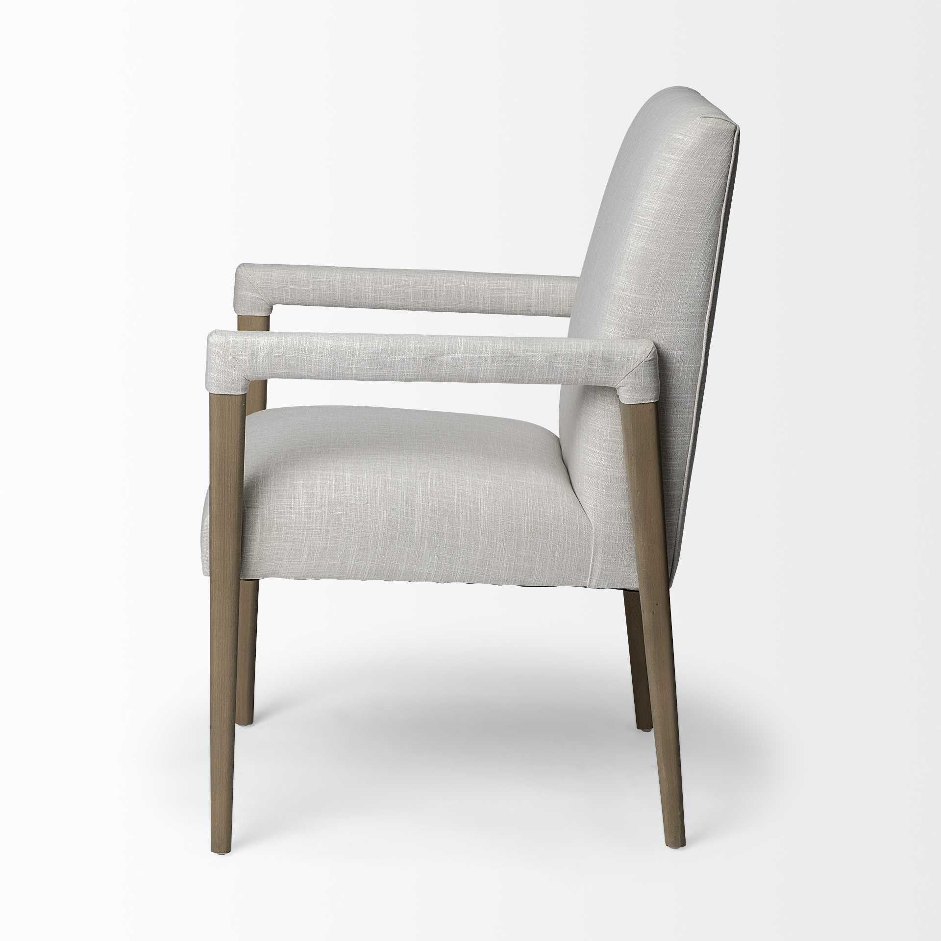 Cream Fabric Wrap With Brown Wood Frame Dining Chair By Homeroots - Image 3