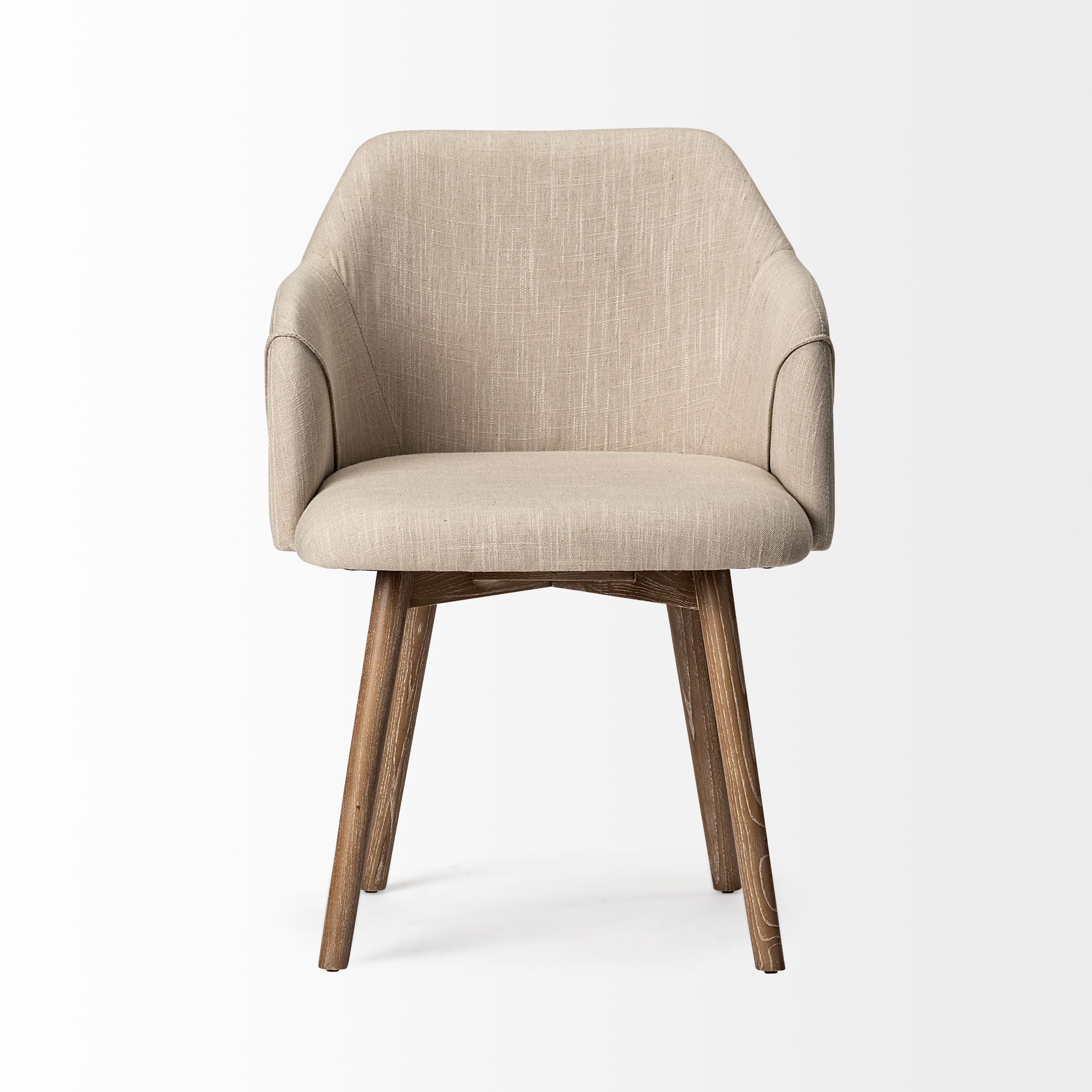 Cream Fabric Wrap With Brown Wooden Base Dining Chair By Homeroots - 380415 - Image 2
