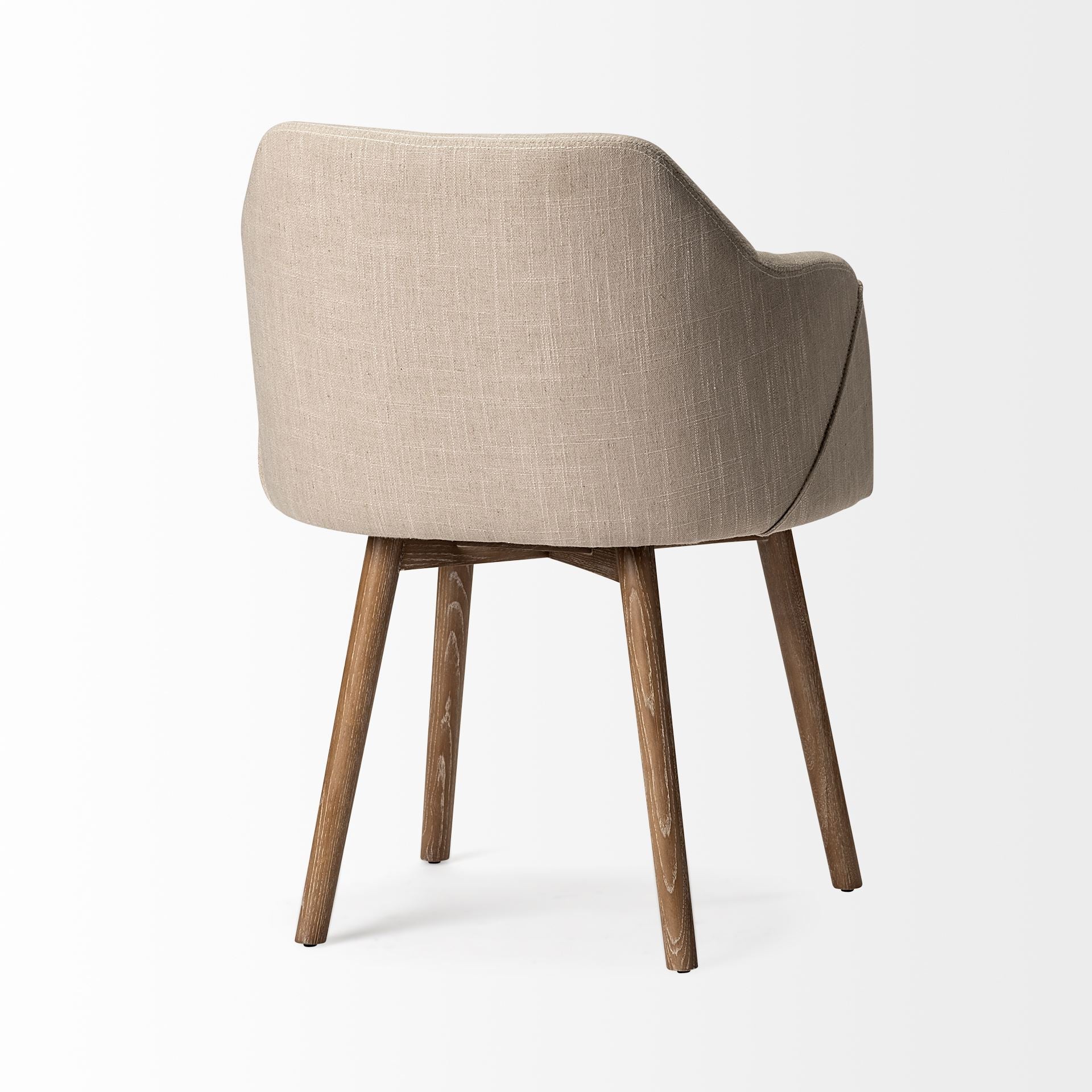Cream Fabric Wrap With Brown Wooden Base Dining Chair By Homeroots - 380415 - Image 5