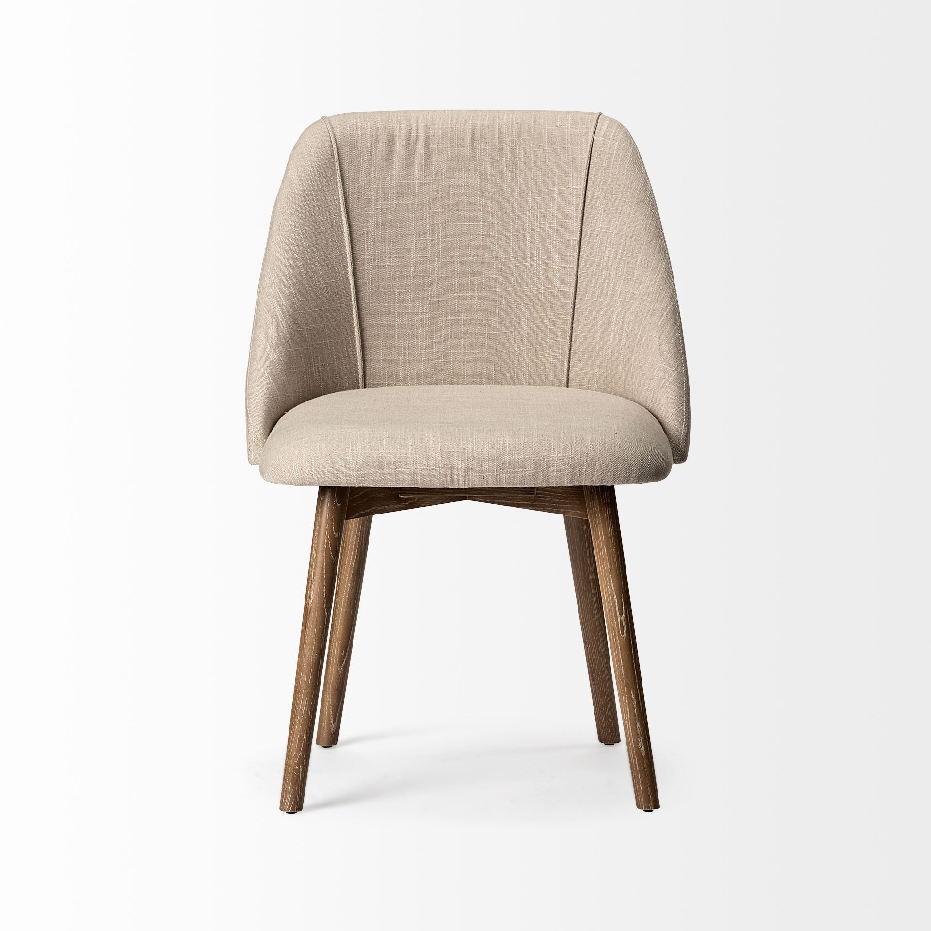 Cream Fabric Wrap With Brown Wooden Base Dining Chair By Homeroots - 380416 - Image 4