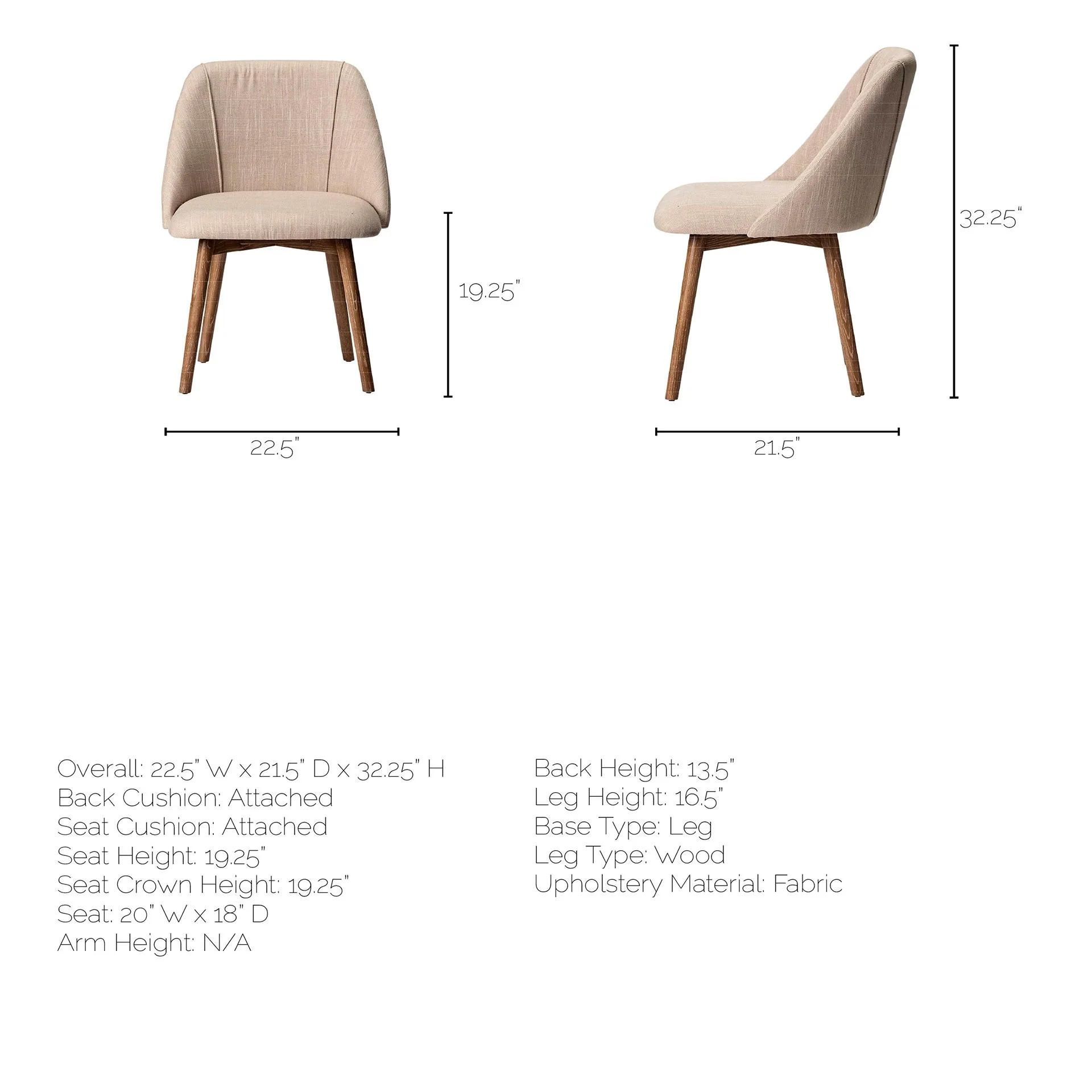 Cream Fabric Wrap With Brown Wooden Base Dining Chair By Homeroots - 380416 - Image 9