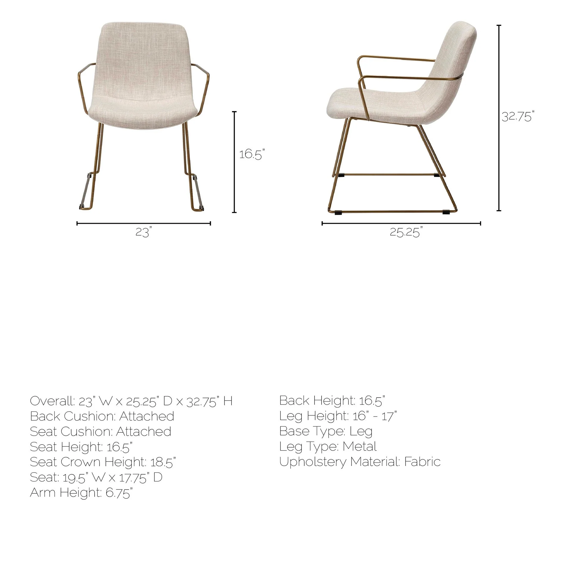 Cream Fabric Wrap With Gold Metal Frame Dining Chair By Homeroots - Image 8