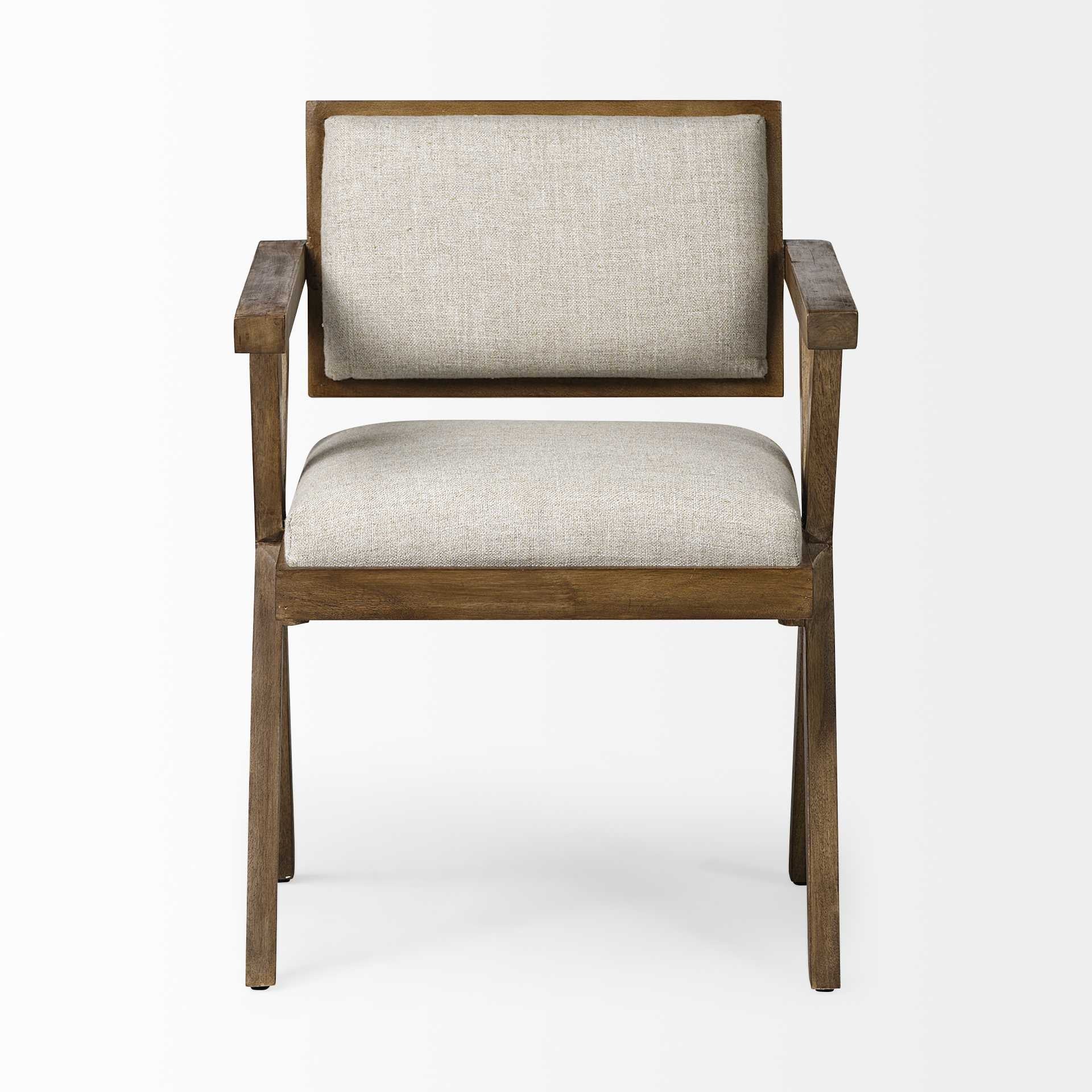 Cream Fabric Wrap With Medium Brown Wooden Frame Dining Chair By Homeroots - Image 2