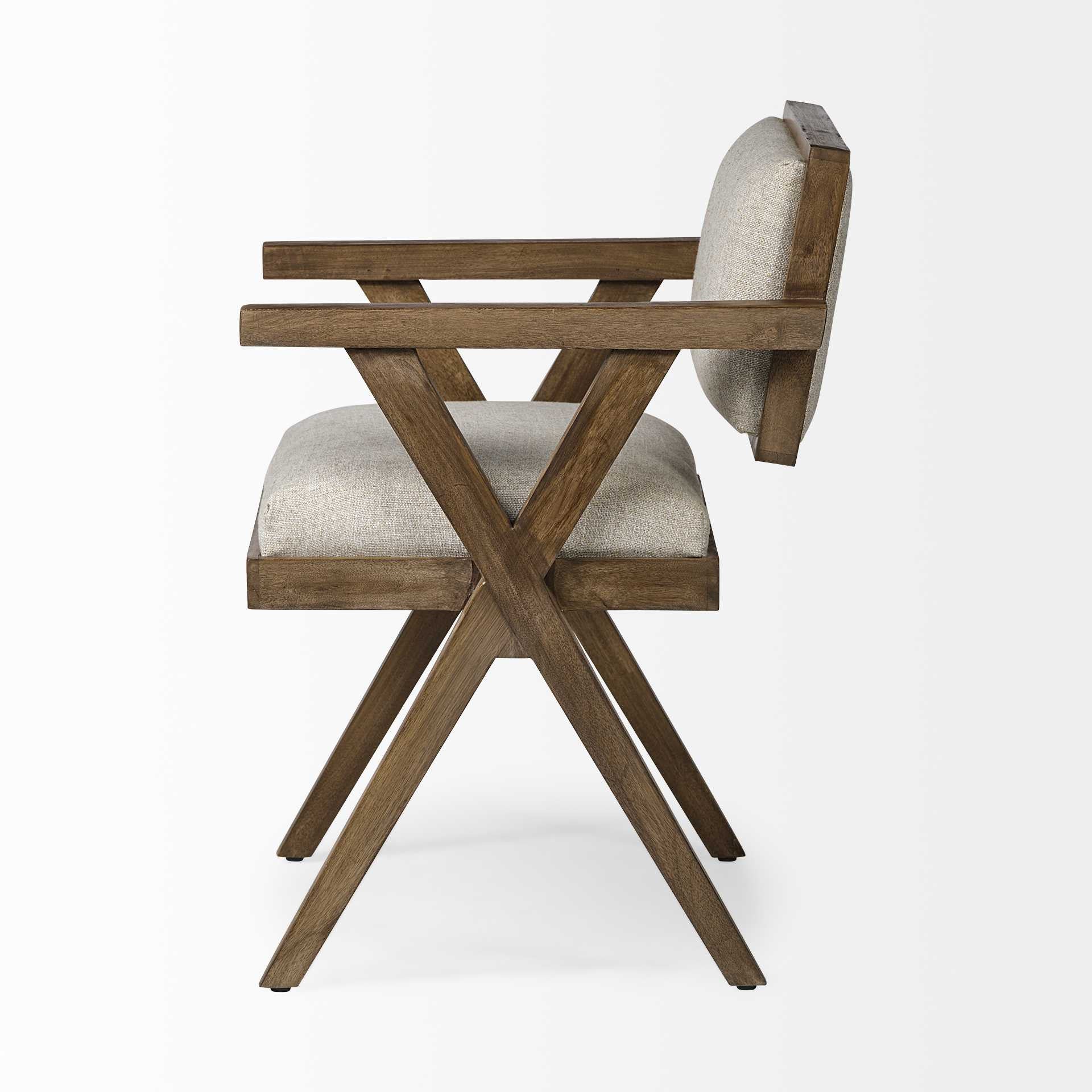 Cream Fabric Wrap With Medium Brown Wooden Frame Dining Chair By Homeroots - Image 3