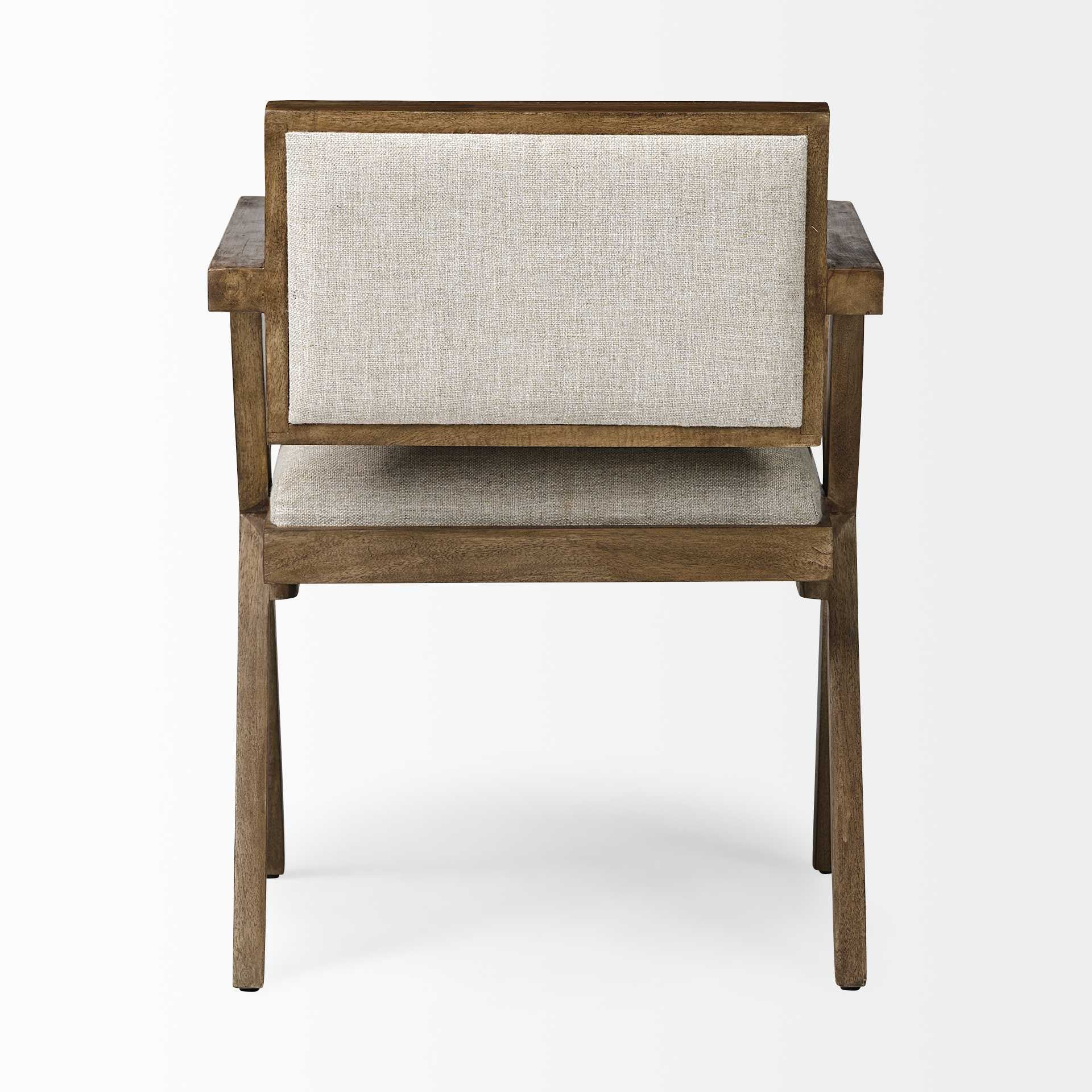 Cream Fabric Wrap With Medium Brown Wooden Frame Dining Chair By Homeroots - Image 4