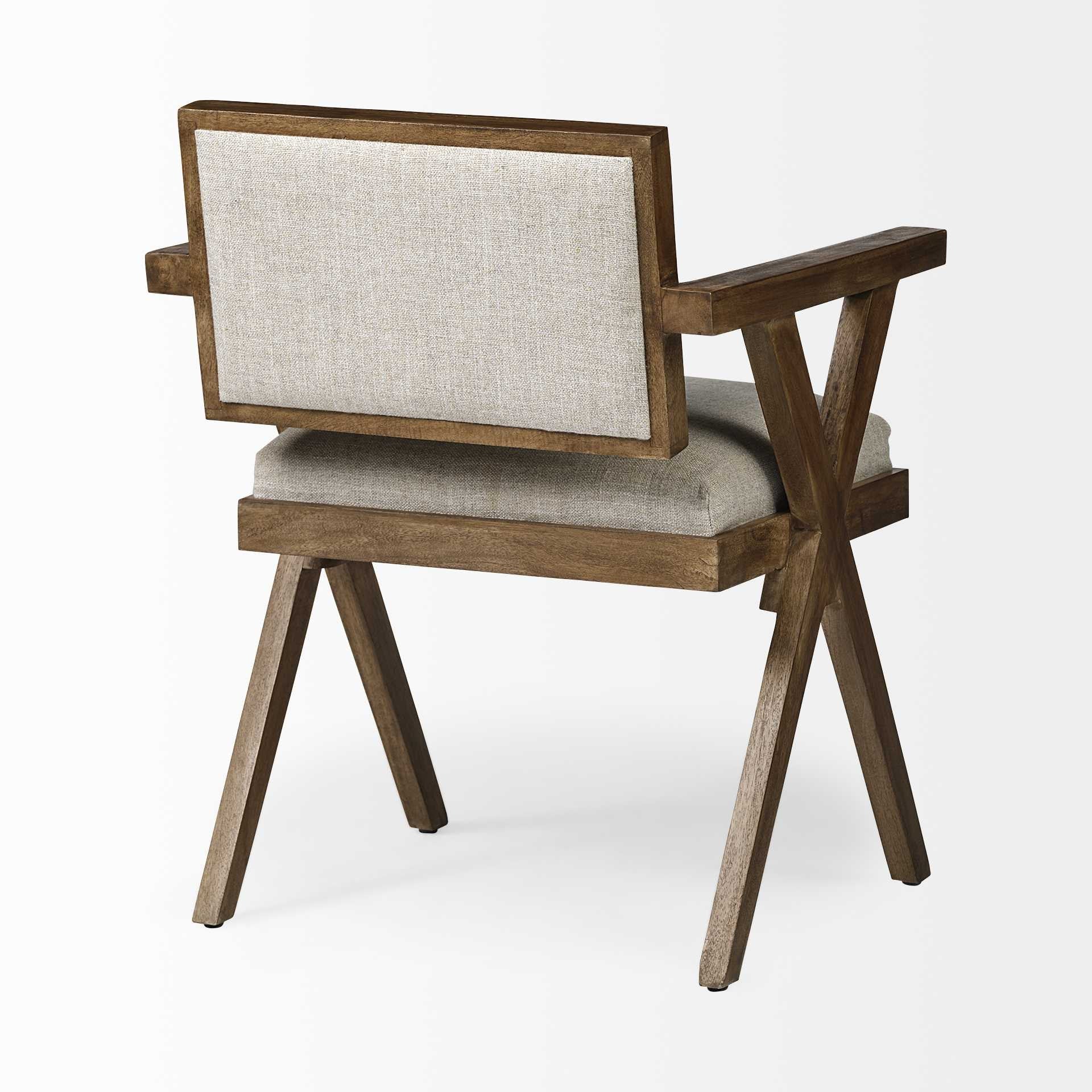 Cream Fabric Wrap With Medium Brown Wooden Frame Dining Chair By Homeroots - Image 5