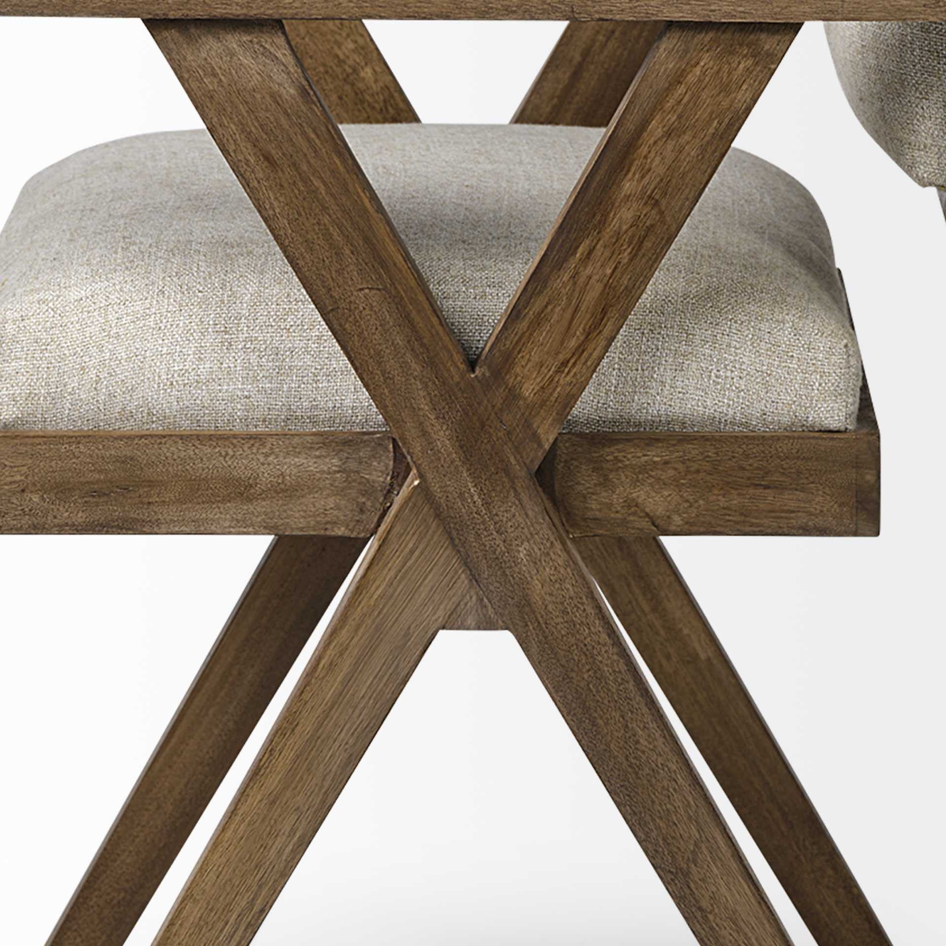 Cream Fabric Wrap With Medium Brown Wooden Frame Dining Chair By Homeroots - Image 6