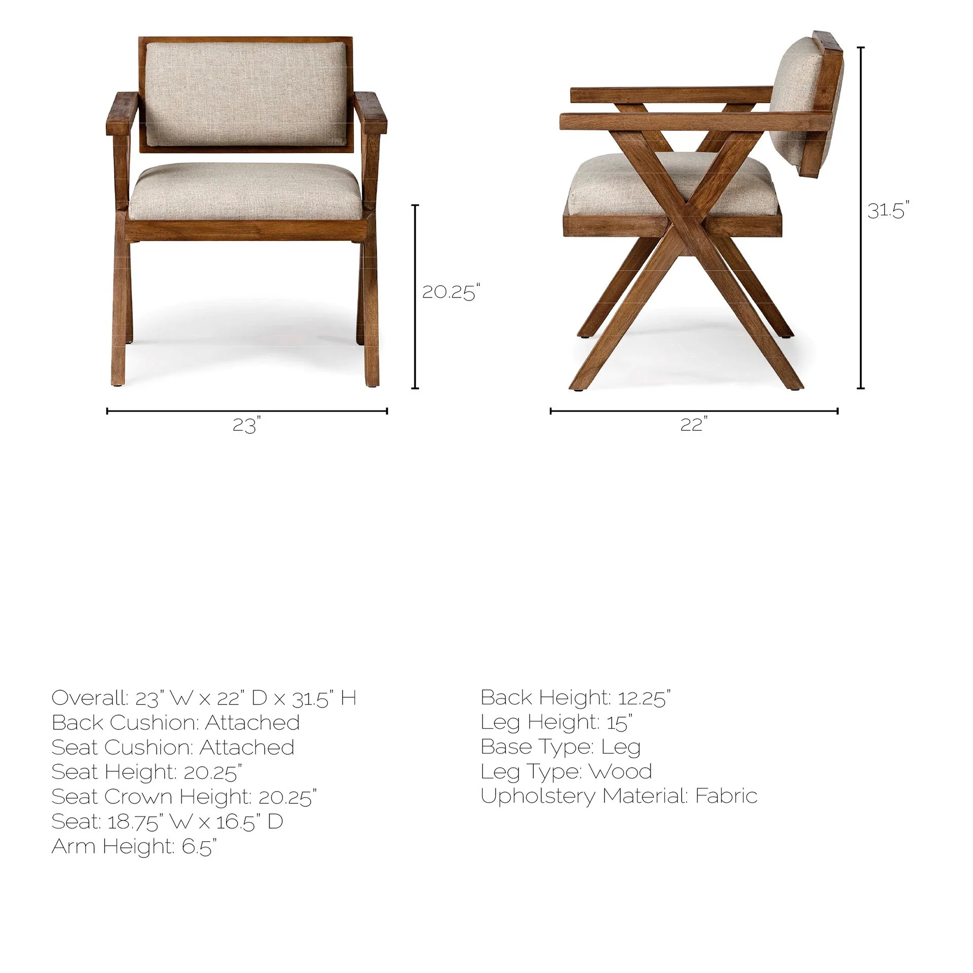 Cream Fabric Wrap With Medium Brown Wooden Frame Dining Chair By Homeroots - Image 7