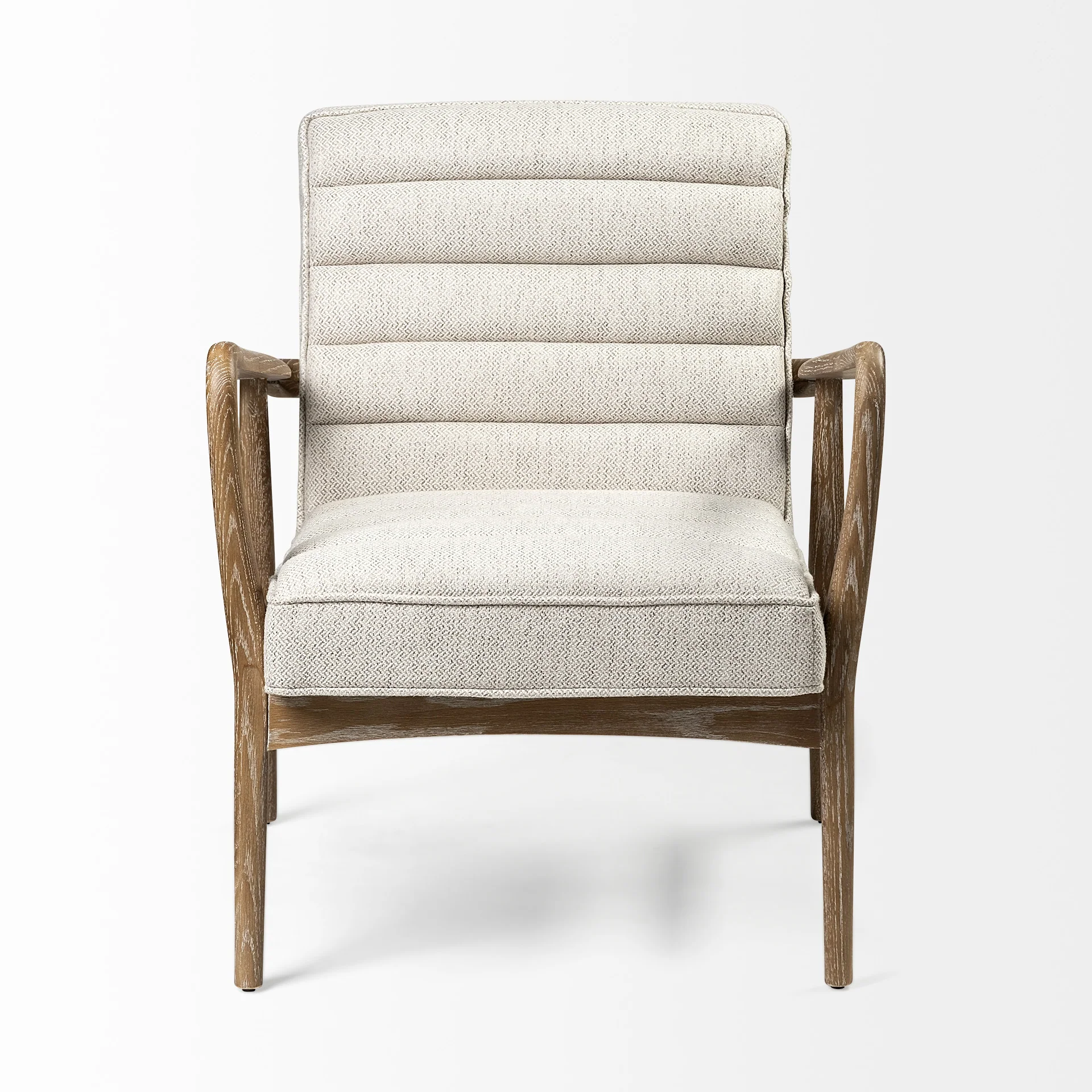 Cream Fabric Wrapped Medium Brown Accent Chair with Wooden Frame By Homeroots - Image 2