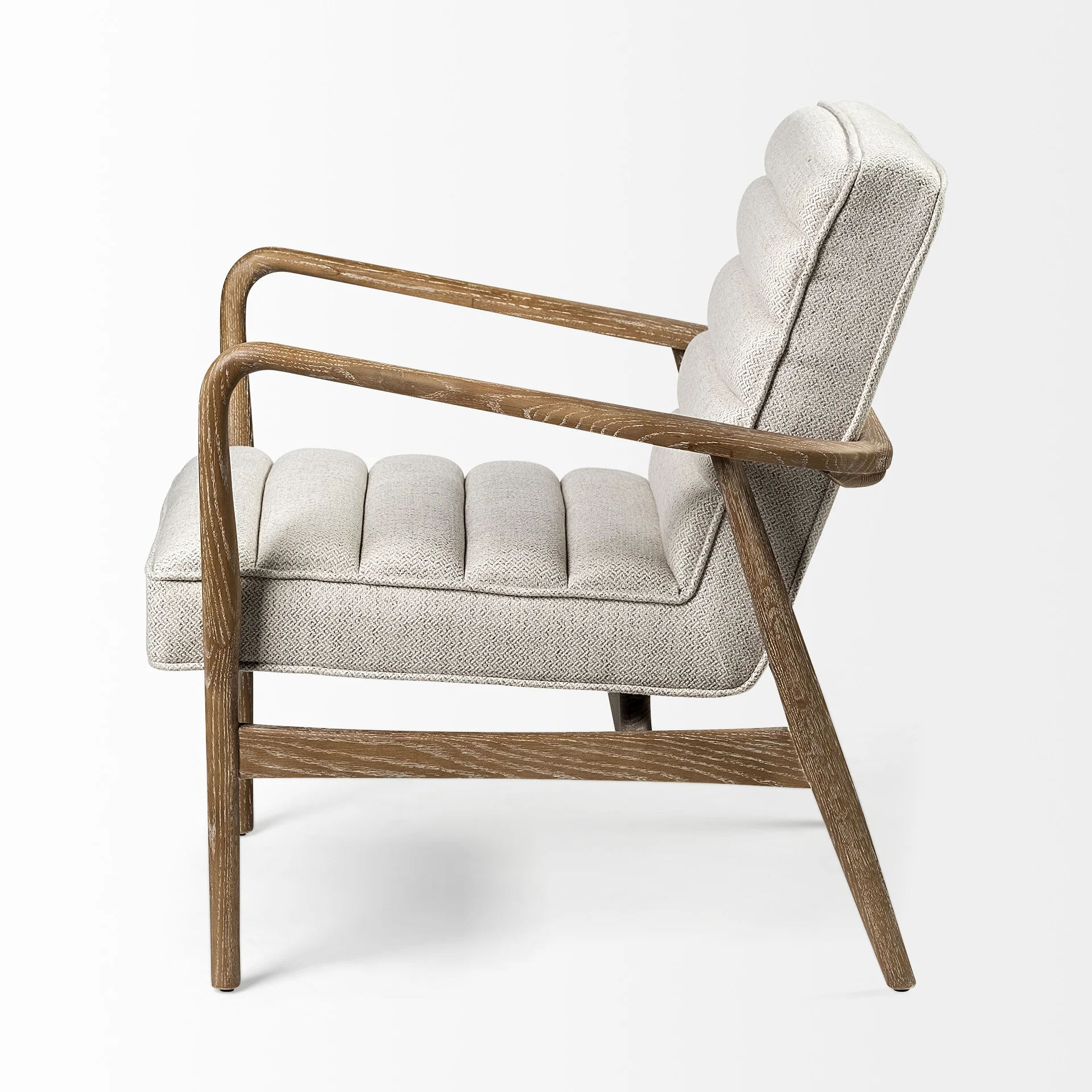Cream Fabric Wrapped Medium Brown Accent Chair with Wooden Frame By Homeroots - Image 3