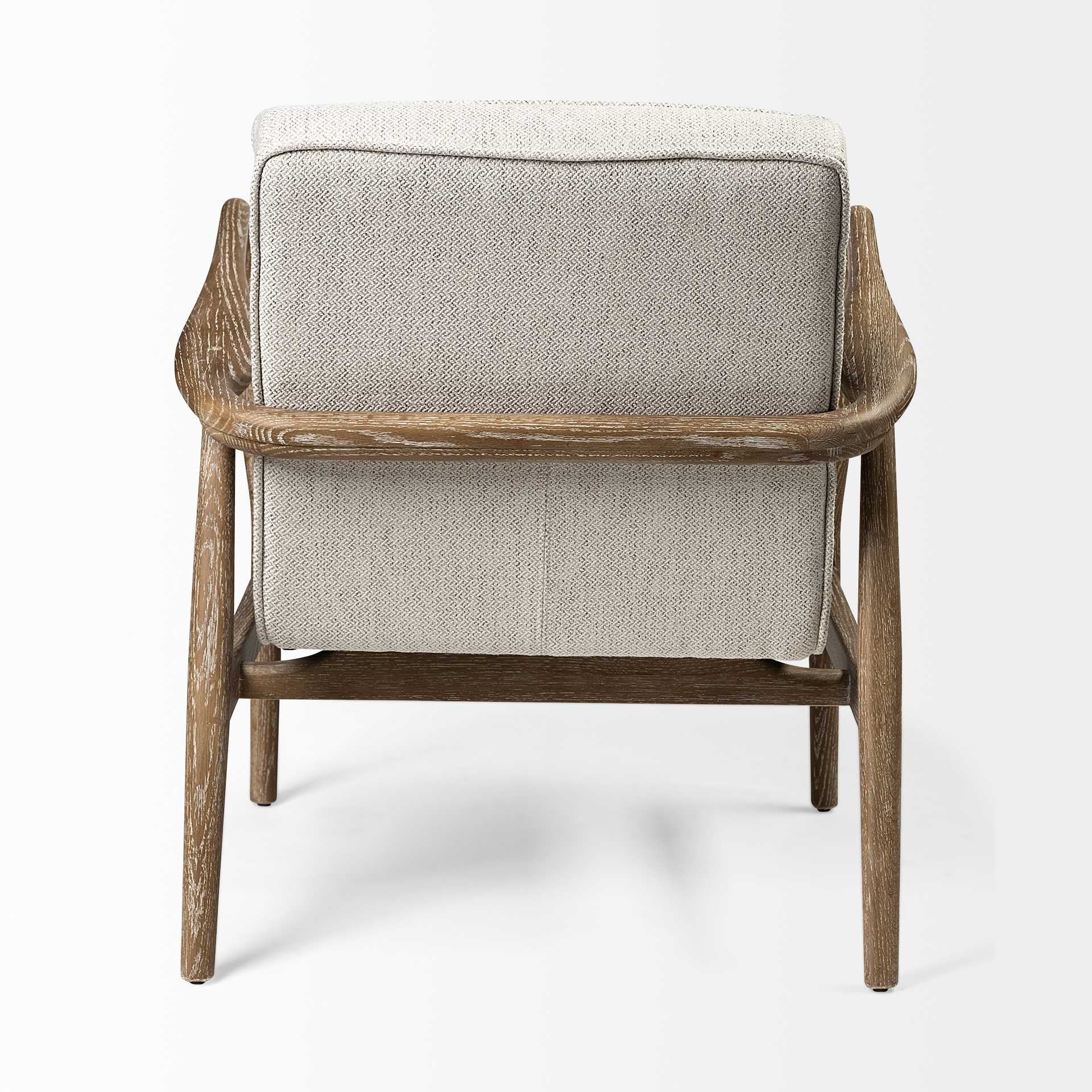 Cream Fabric Wrapped Medium Brown Accent Chair with Wooden Frame By Homeroots - Image 4