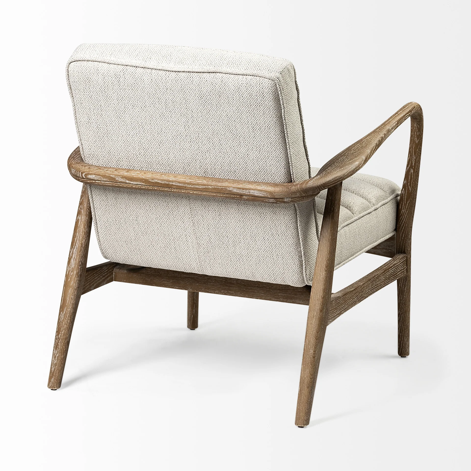 Cream Fabric Wrapped Medium Brown Accent Chair with Wooden Frame By Homeroots - Image 5