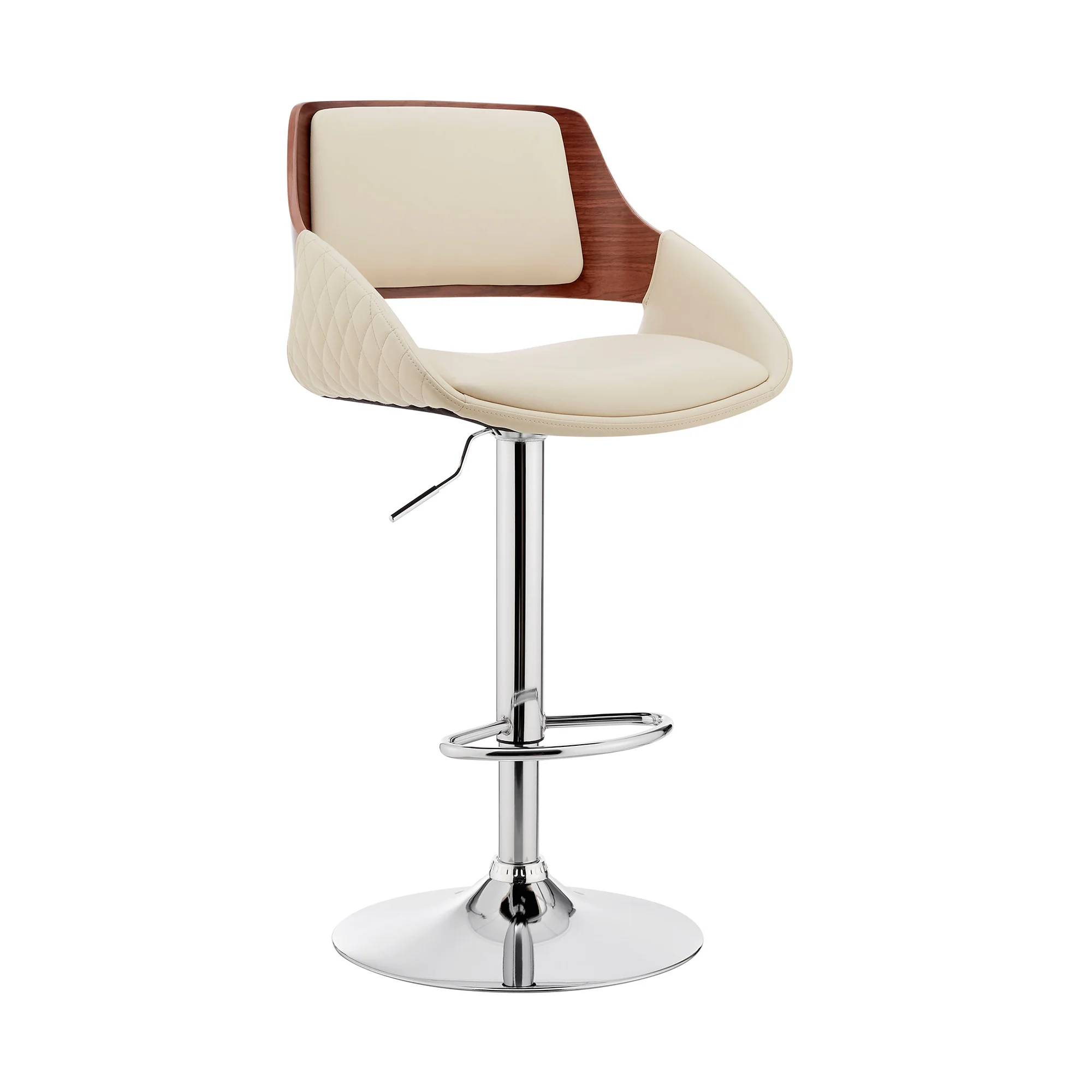 Cream Faux Leather Adjustable Chrome Swivel Bar Stool By Homeroots - Image 2