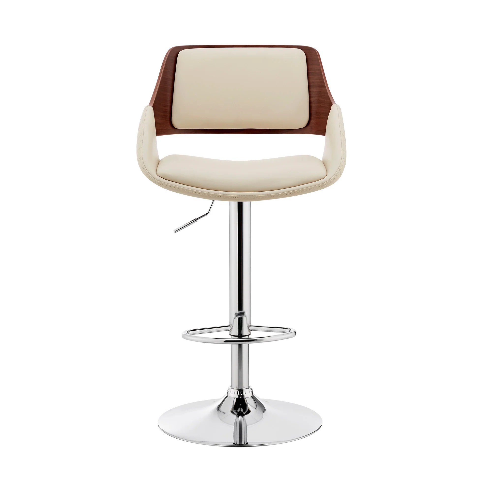 Cream Faux Leather Adjustable Chrome Swivel Bar Stool By Homeroots - Image 3