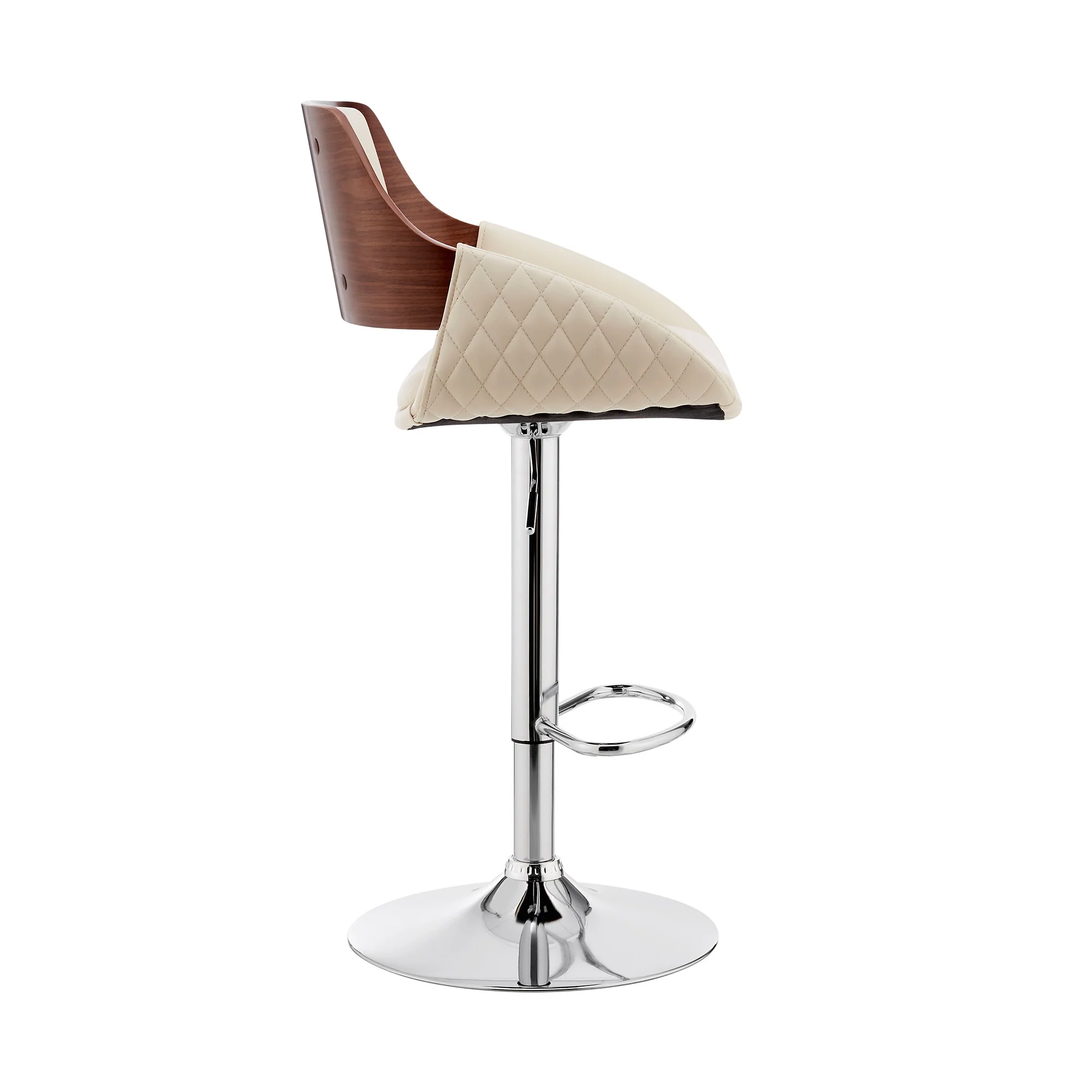 Cream Faux Leather Adjustable Chrome Swivel Bar Stool By Homeroots - Image 4