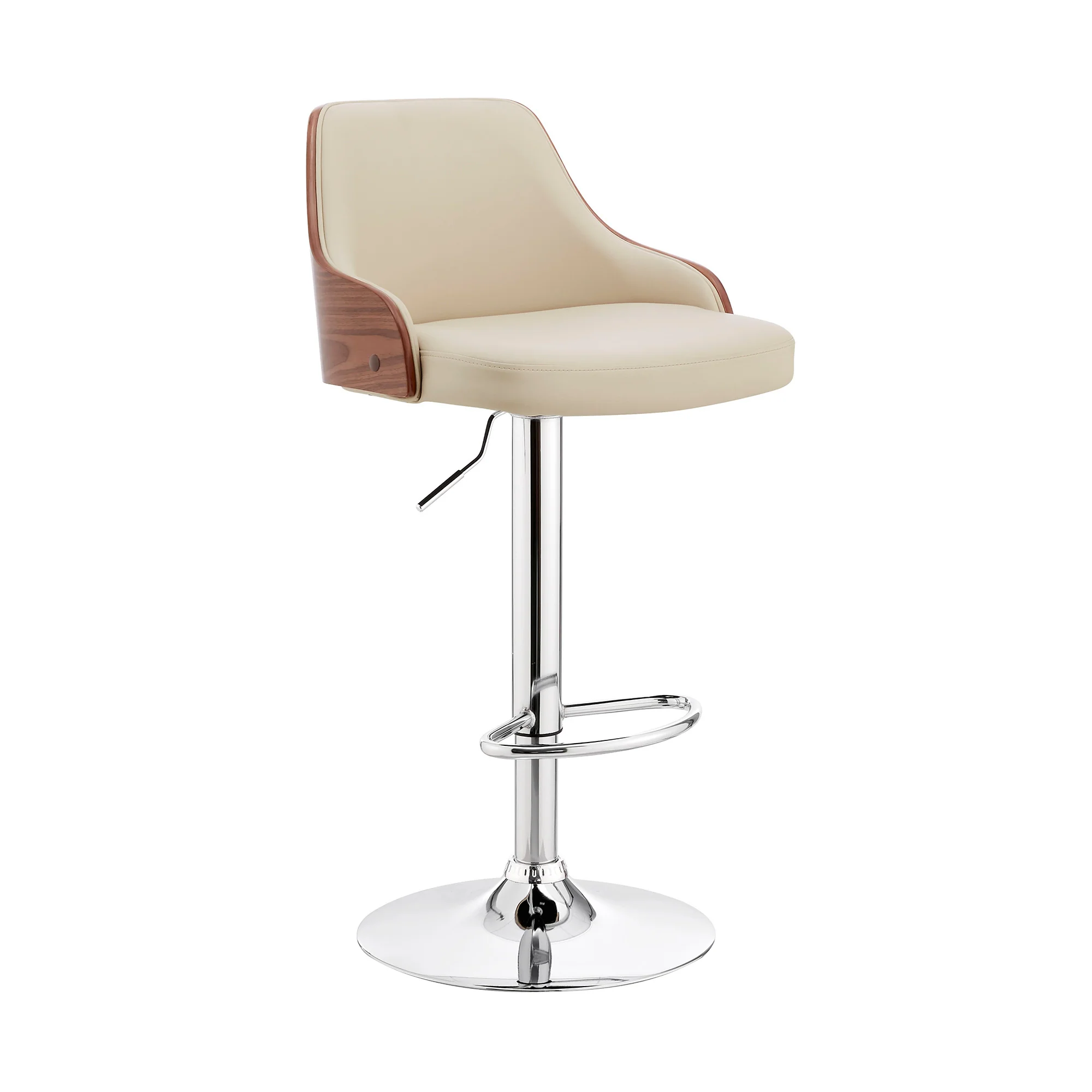 Cream Faux Leather Adjustable Modern Bar Stool By Homeroots - Image 2