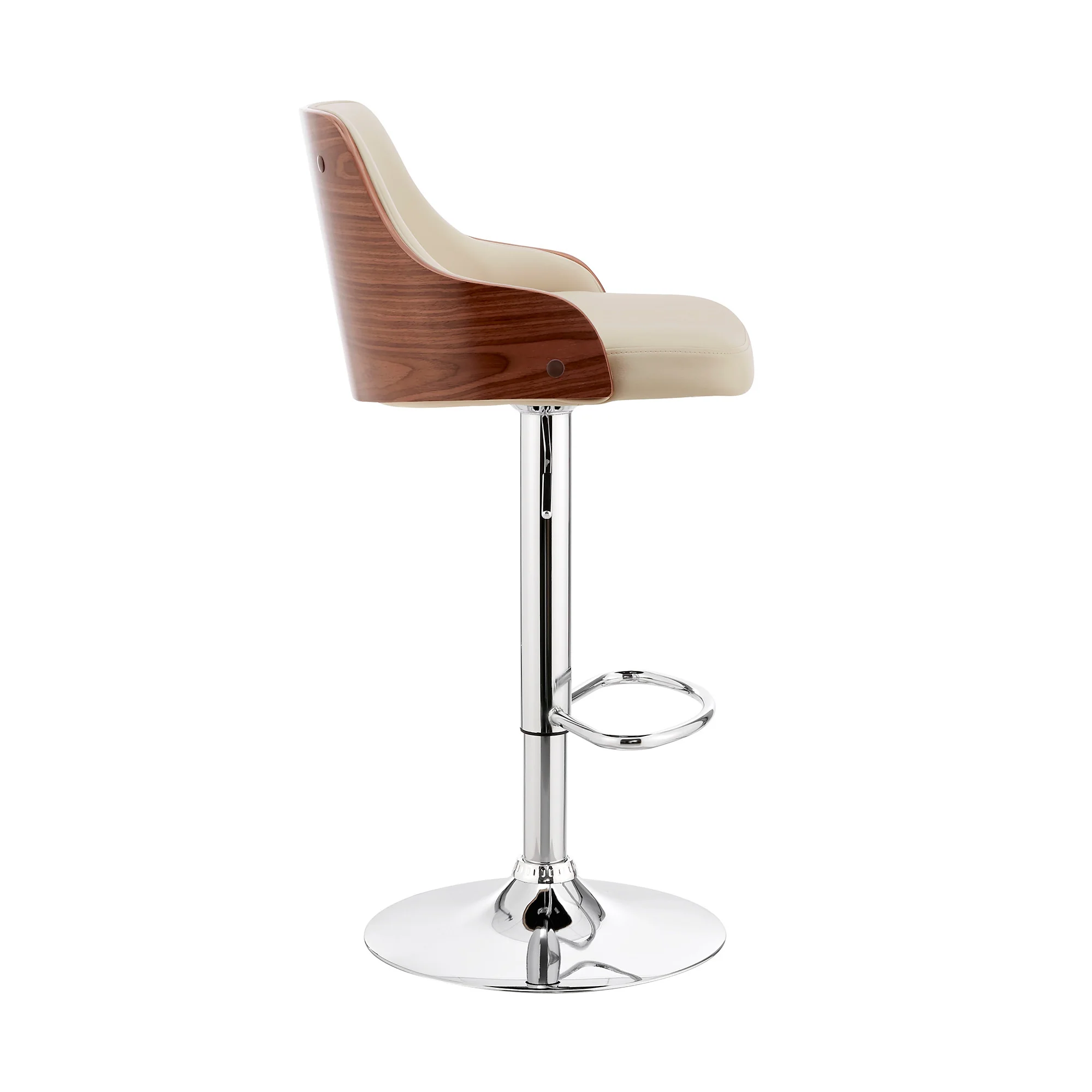 Cream Faux Leather Adjustable Modern Bar Stool By Homeroots - Image 4