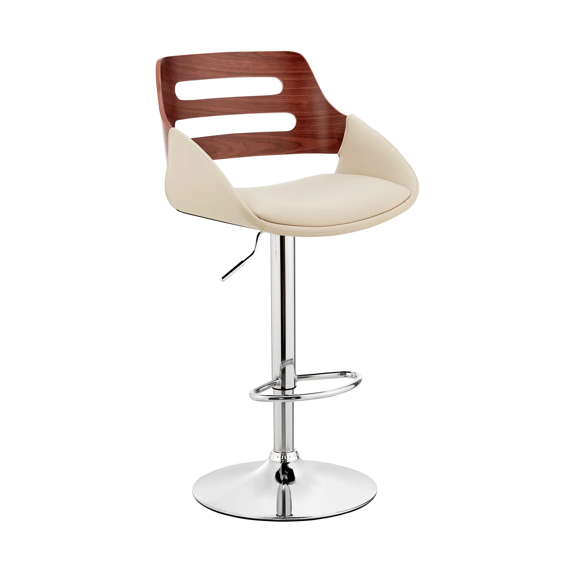 Cream Faux Leather and Walnut Wood Adjustable Bar Stool By Homeroots - Image 2