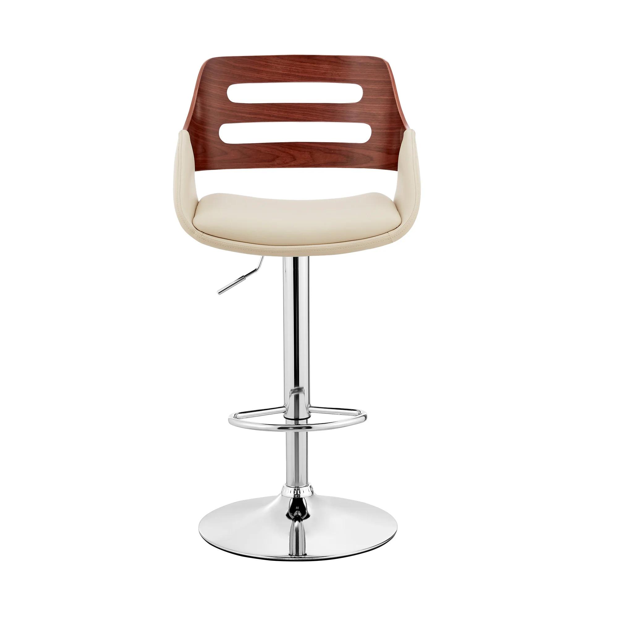 Cream Faux Leather and Walnut Wood Adjustable Bar Stool By Homeroots - Image 3