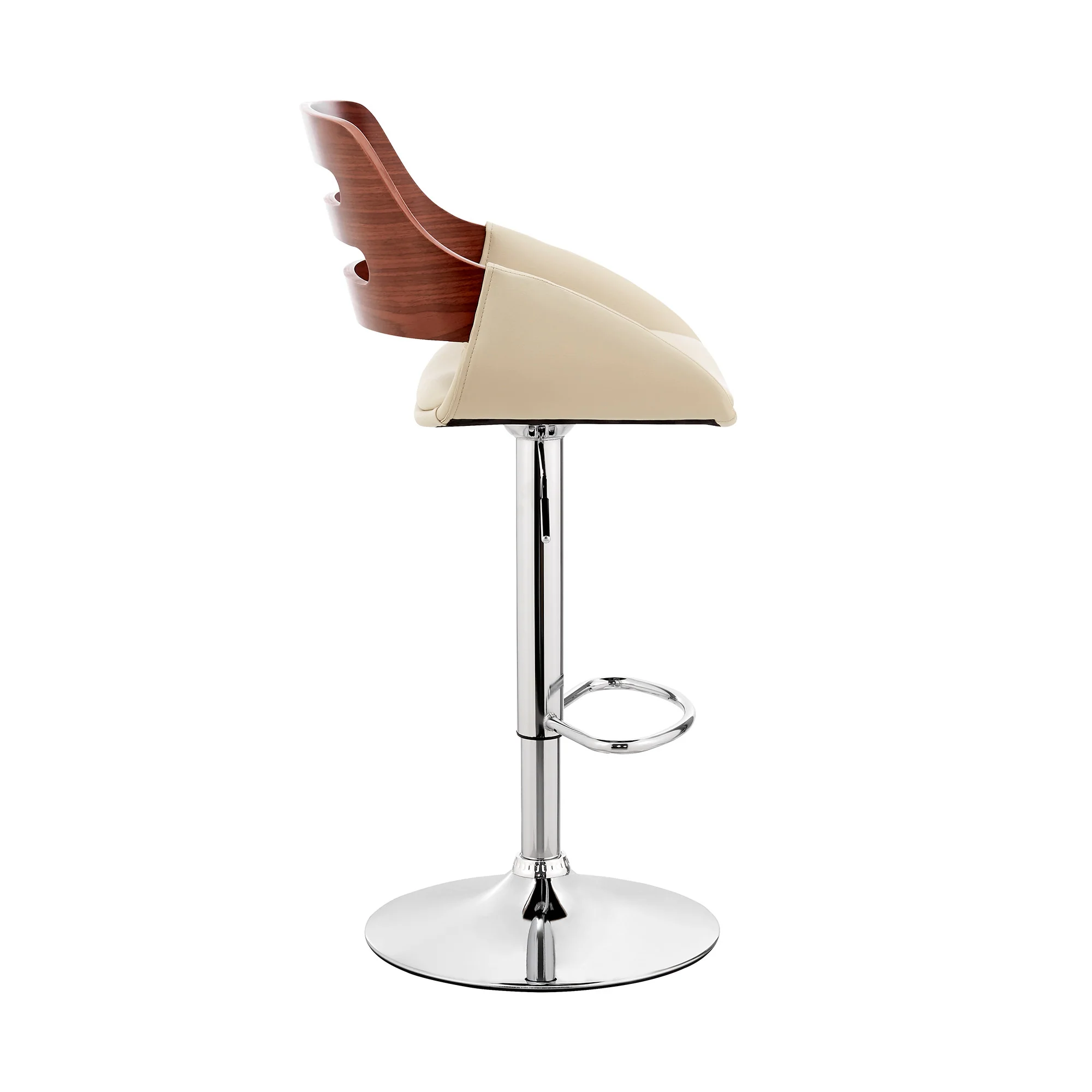 Cream Faux Leather and Walnut Wood Adjustable Bar Stool By Homeroots - Image 4