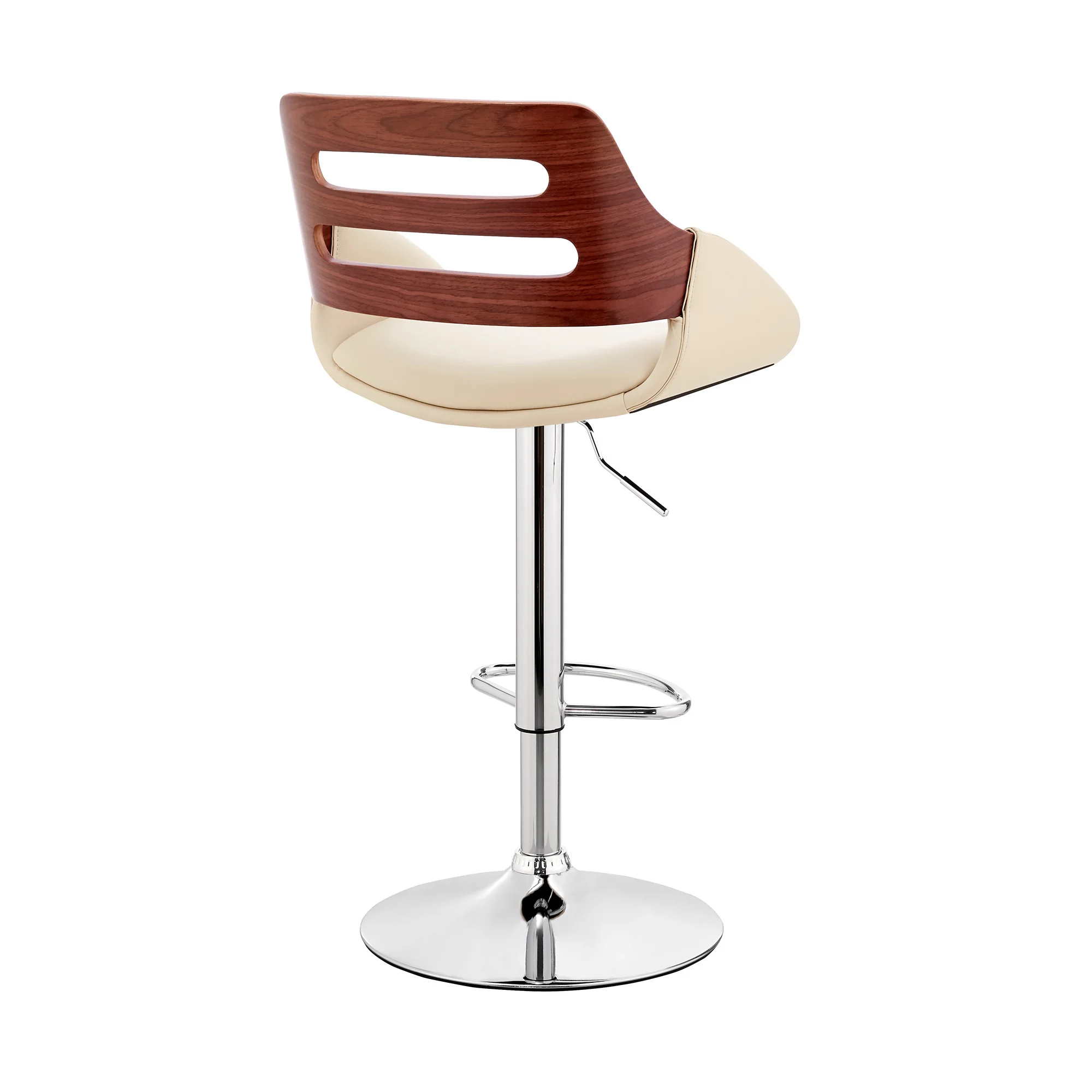 Cream Faux Leather and Walnut Wood Adjustable Bar Stool By Homeroots - Image 5