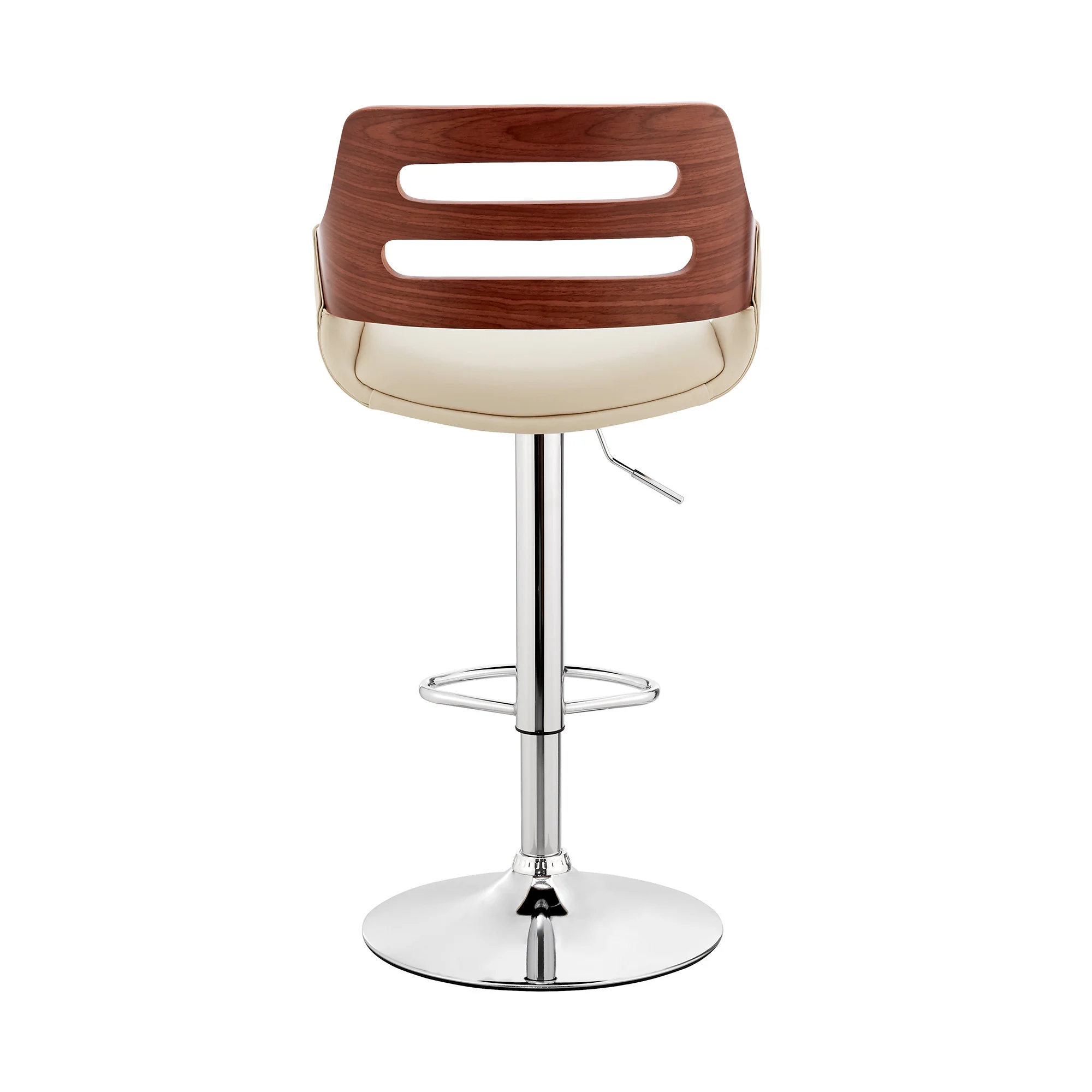Cream Faux Leather and Walnut Wood Adjustable Bar Stool By Homeroots - Image 6