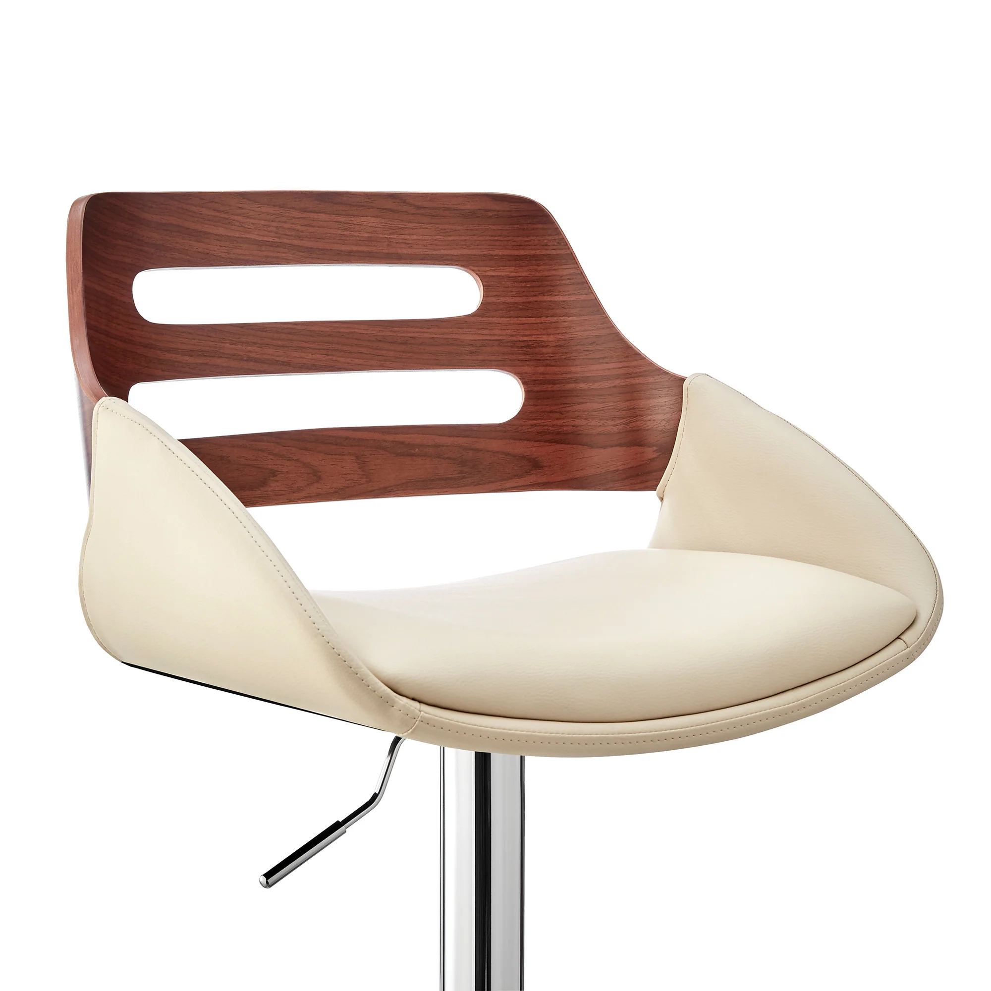 Cream Faux Leather and Walnut Wood Adjustable Bar Stool By Homeroots - Image 7