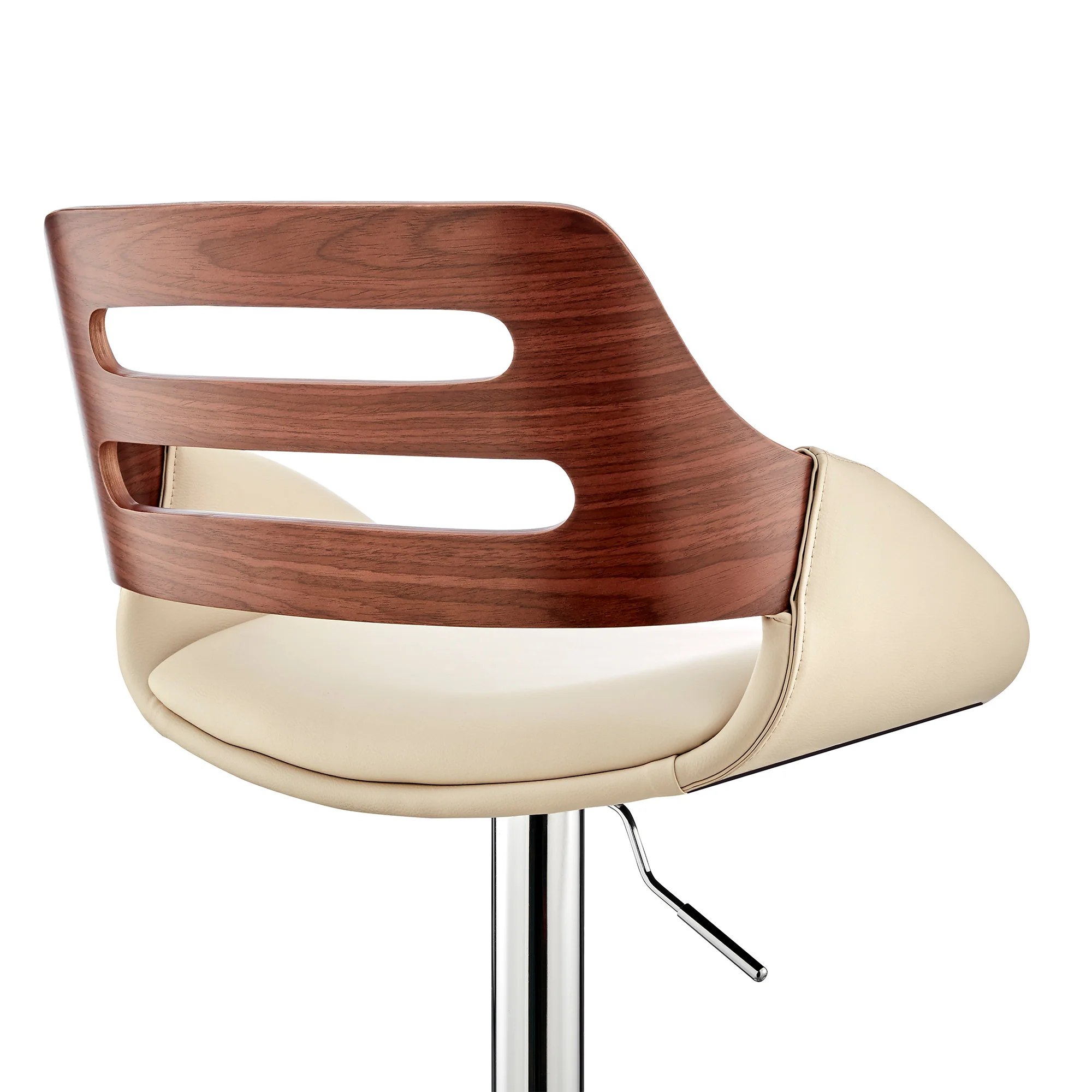 Cream Faux Leather and Walnut Wood Adjustable Bar Stool By Homeroots - Image 8