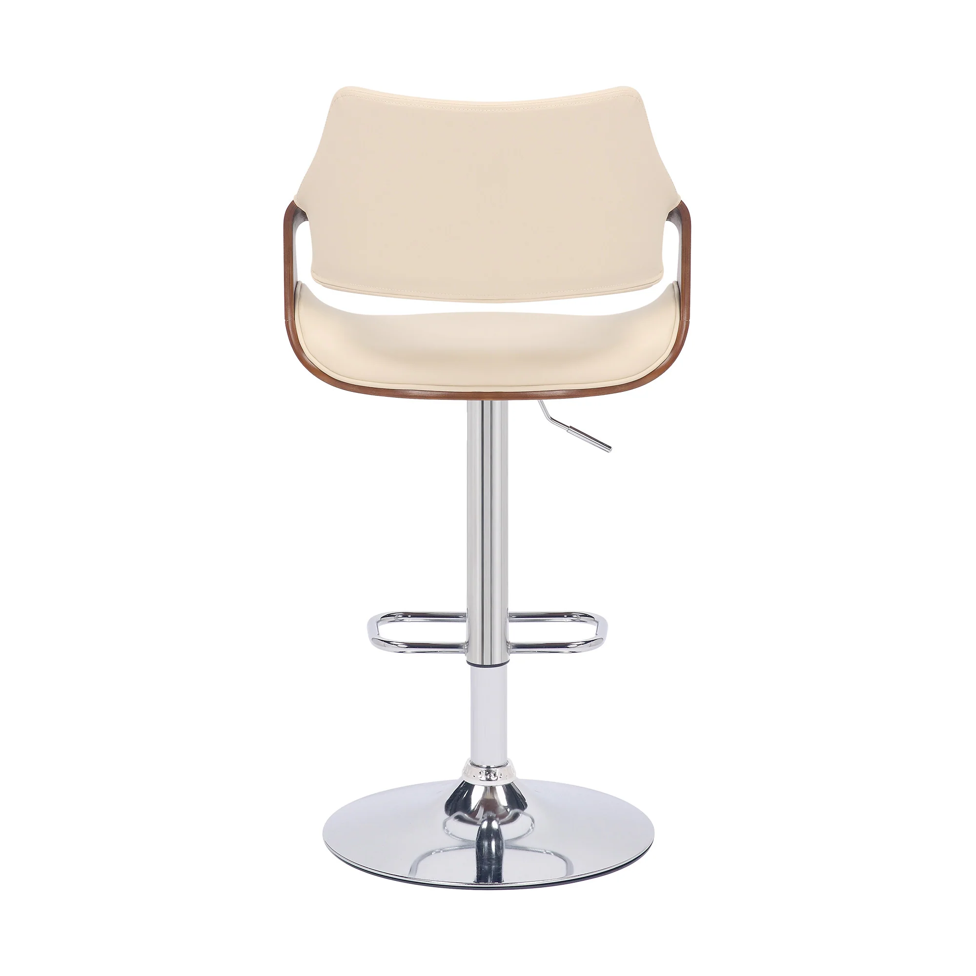 Cream Faux Leather and Walnut Wood and Chrome Swivel Adjustable Bar Stool By Homeroots - Image 6