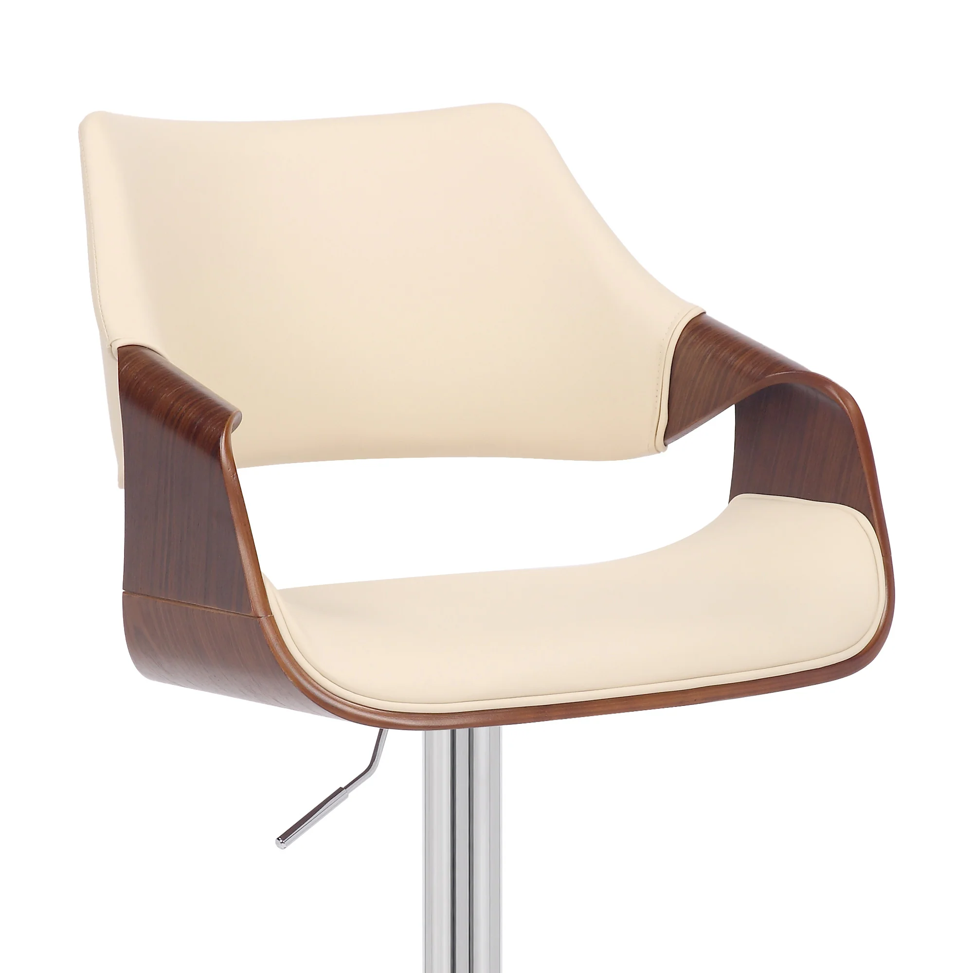 Cream Faux Leather and Walnut Wood and Chrome Swivel Adjustable Bar Stool By Homeroots - Image 7