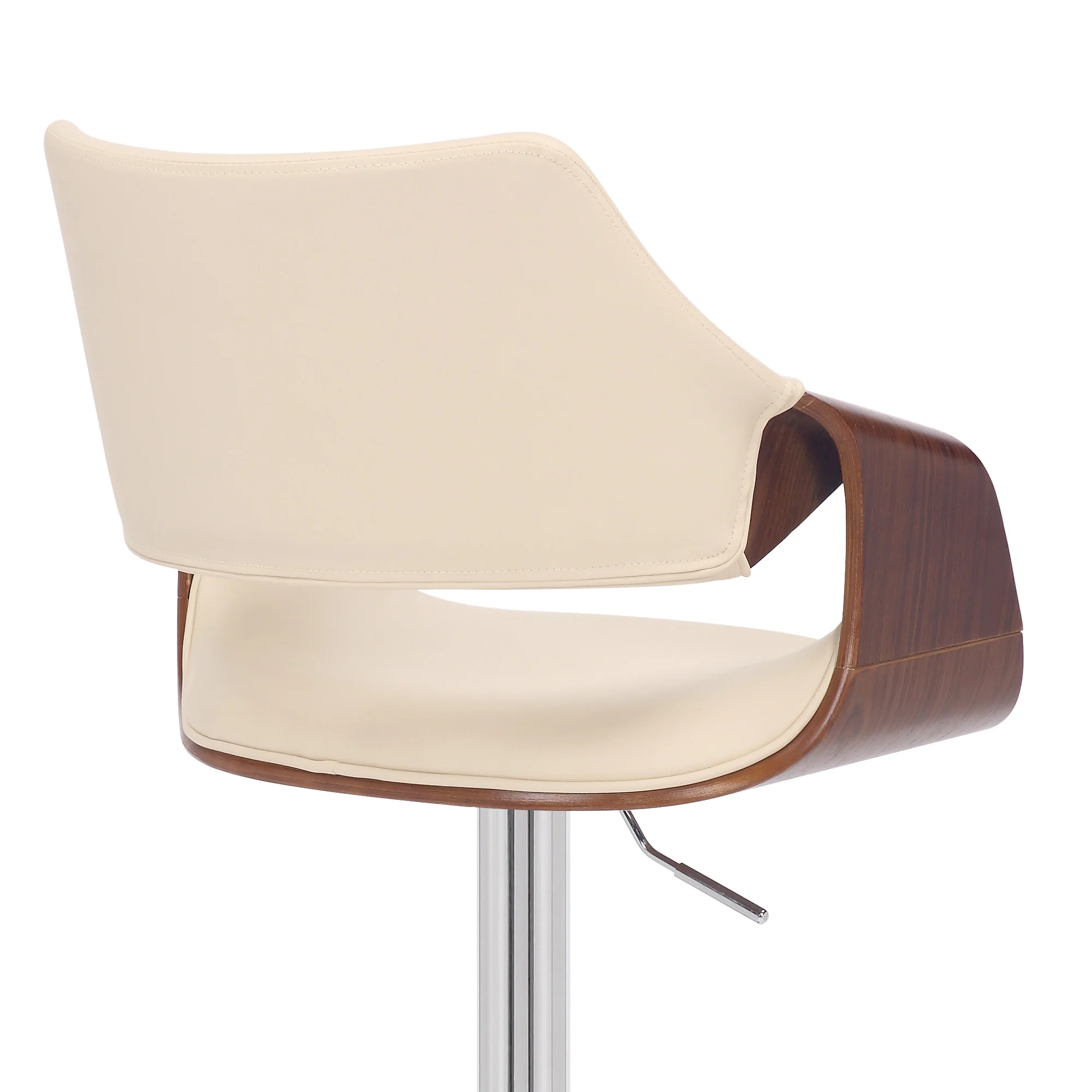Cream Faux Leather and Walnut Wood and Chrome Swivel Adjustable Bar Stool By Homeroots - Image 8