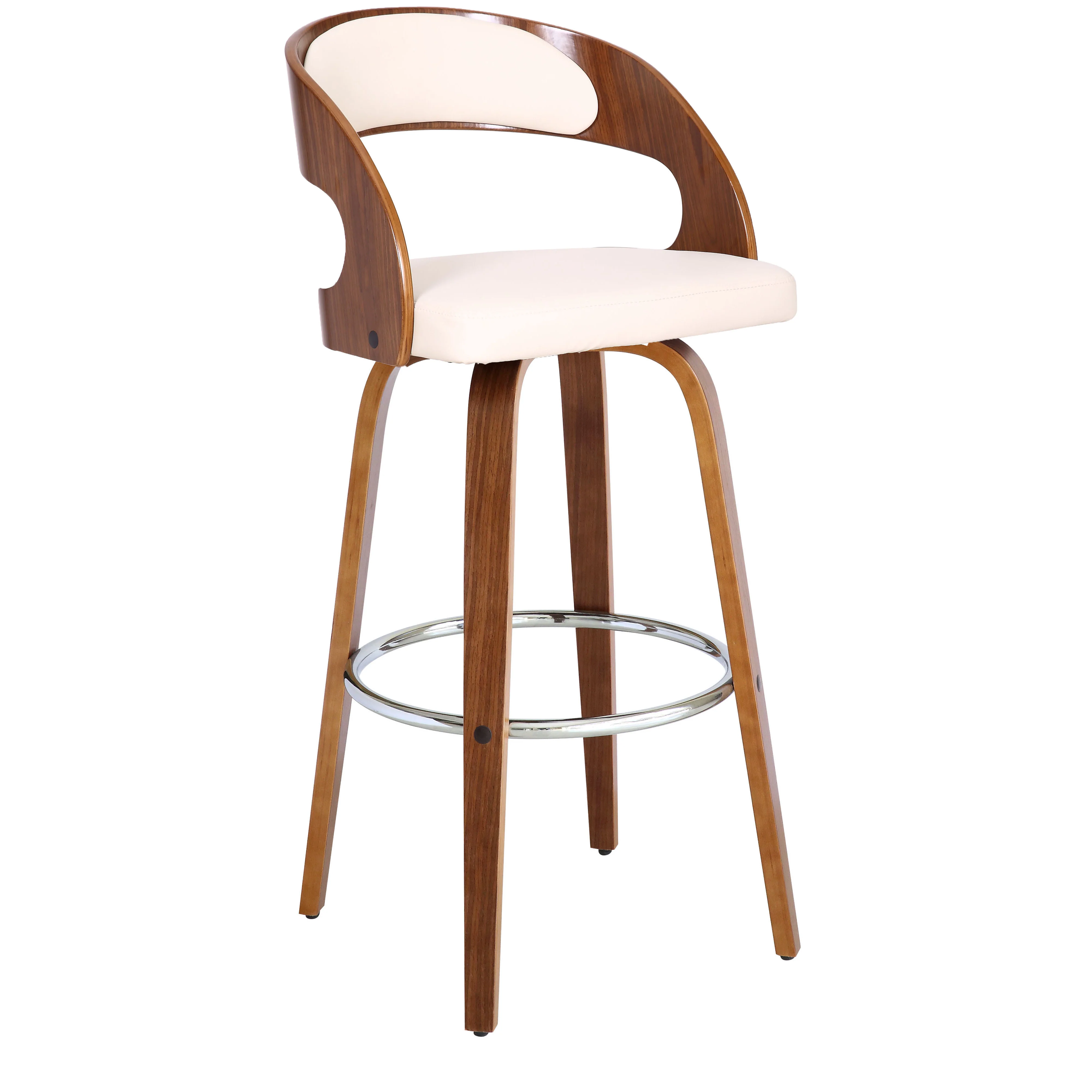Cream Faux Leather Modern Walnut Wooden Bar Stool By Homeroots - Image 2