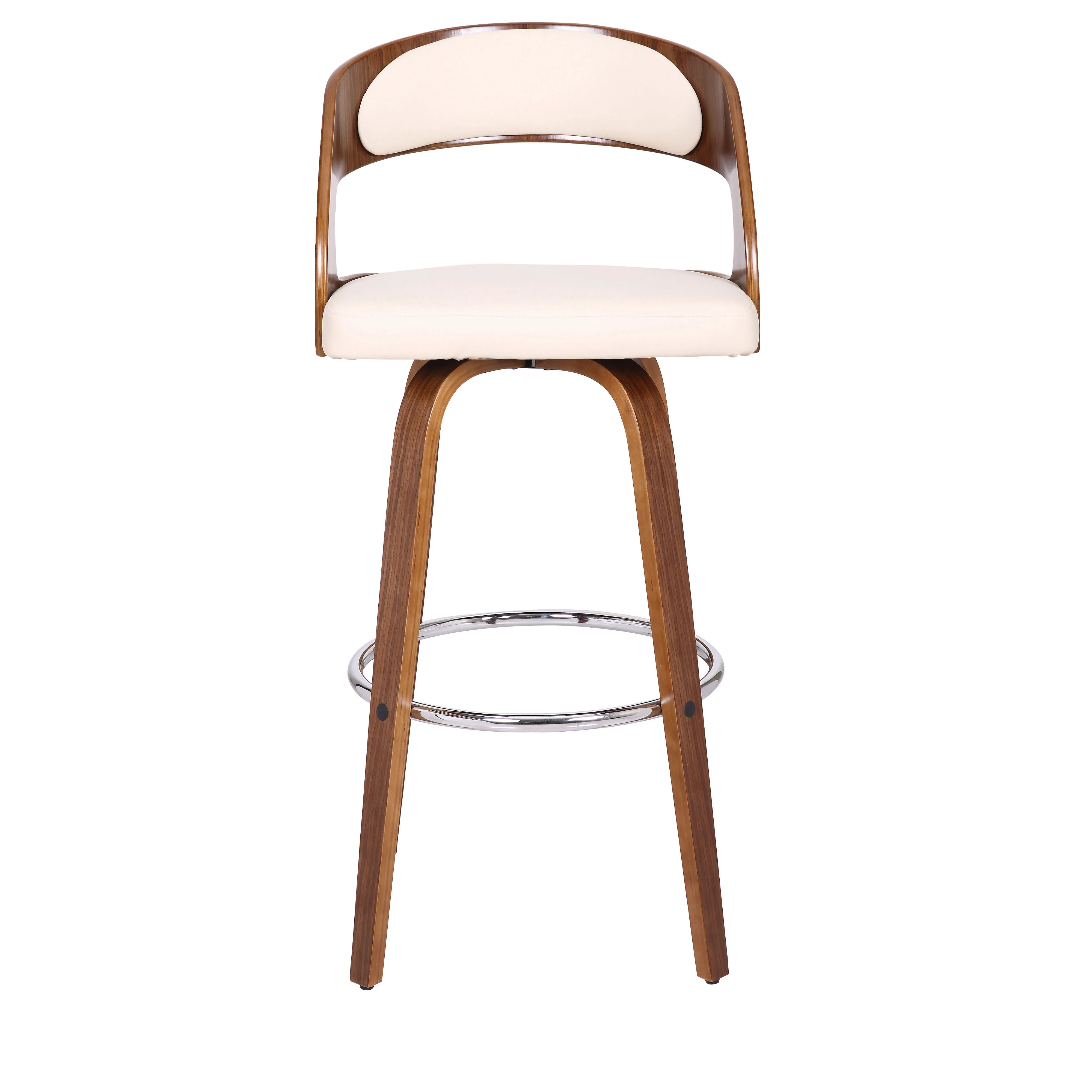 Cream Faux Leather Modern Walnut Wooden Bar Stool By Homeroots - Image 3